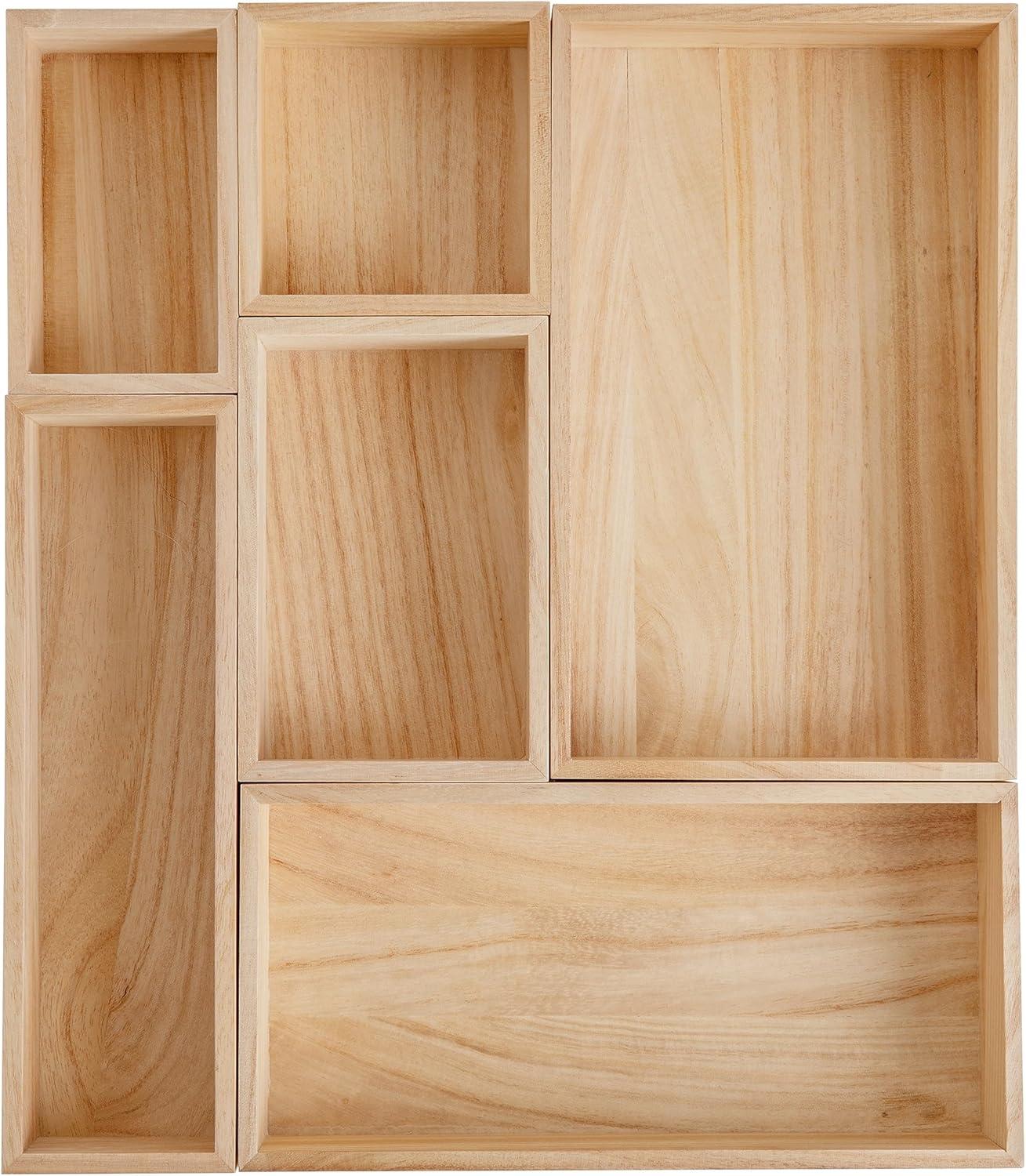 imageMartha Stewart Enzo Wooden Desk Drawer Organizer Set Paulownia Wood Organizers in Various Sizes 6 Piece Light NaturalLight Natural