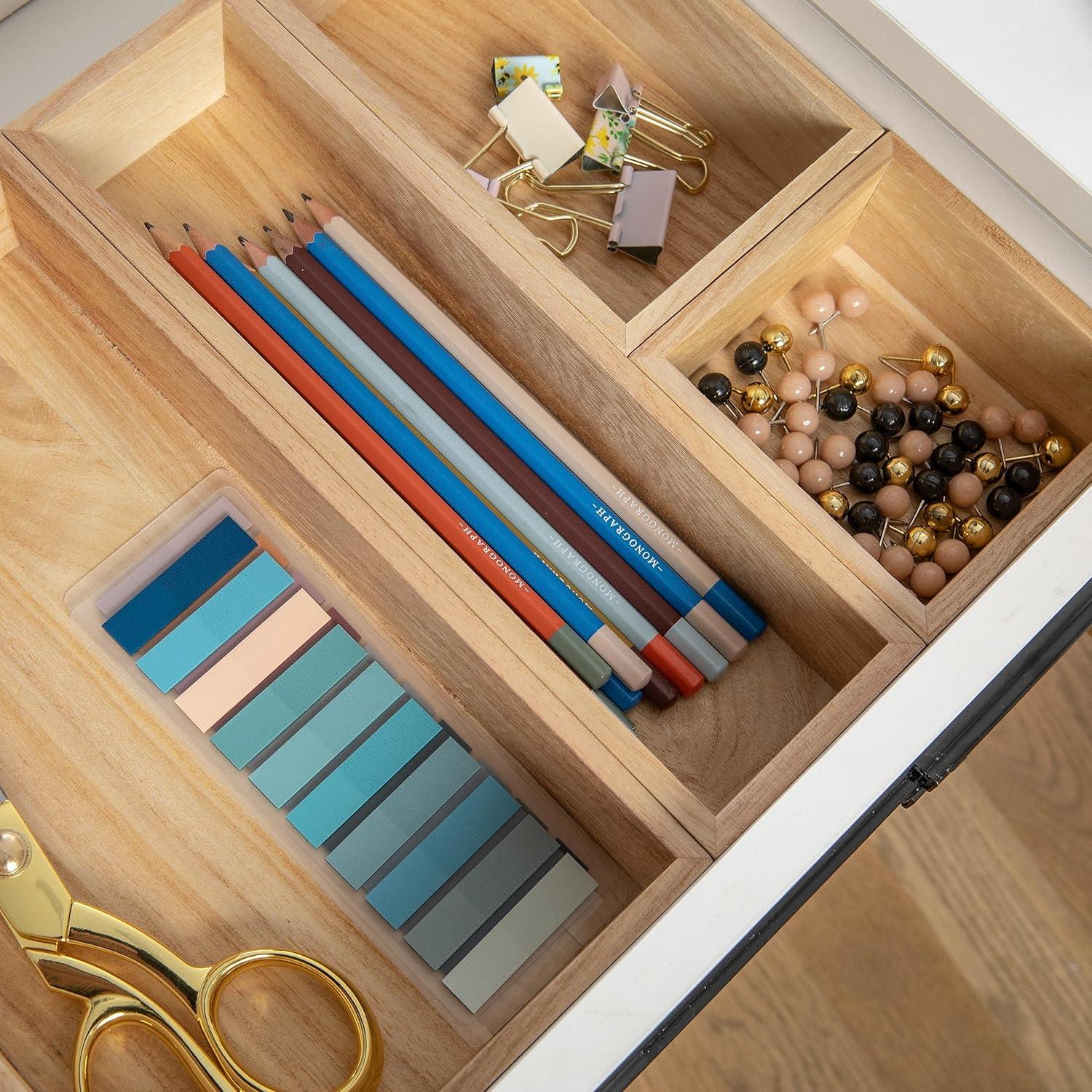 imageMartha Stewart Enzo Wooden Desk Drawer Organizer Set Paulownia Wood Organizers in Various Sizes 6 Piece Light NaturalLight Natural