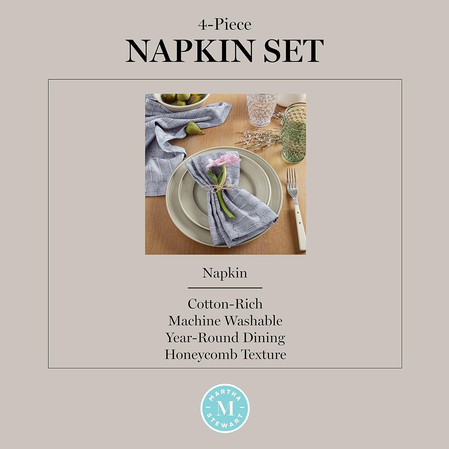 imageMartha Stewart Honeycomb Modern Farmhouse Napkin 4Pack Set Beige 19x19Blue