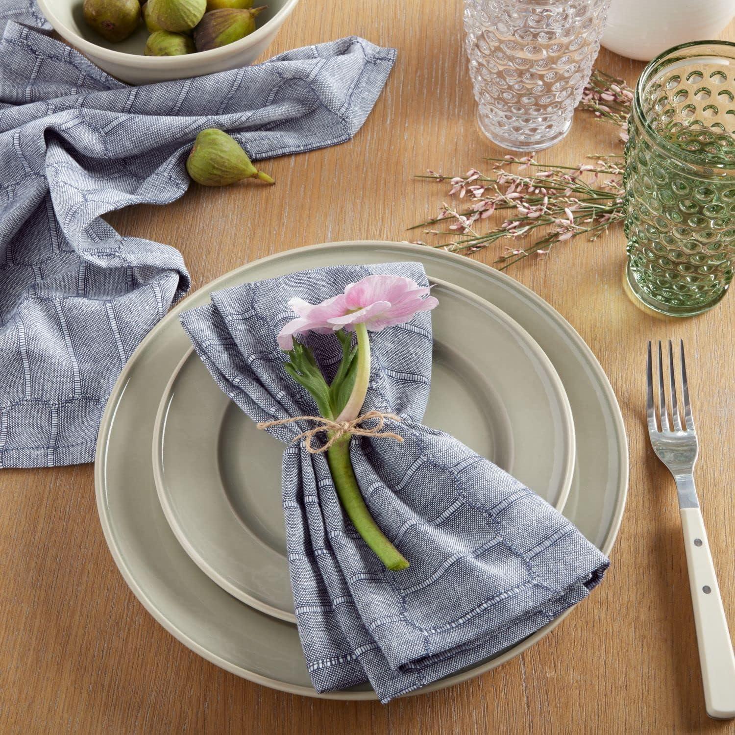 imageMartha Stewart Honeycomb Modern Farmhouse Napkin 4Pack Set Beige 19x19Blue