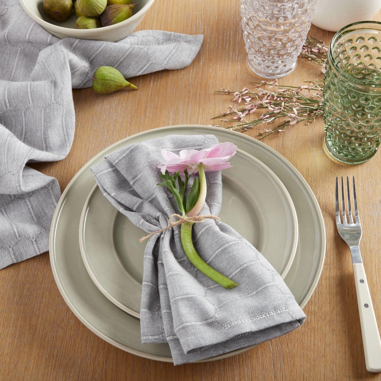 imageMartha Stewart Honeycomb Modern Farmhouse Napkin 4Pack Set Beige 19x19Charcoal Grey