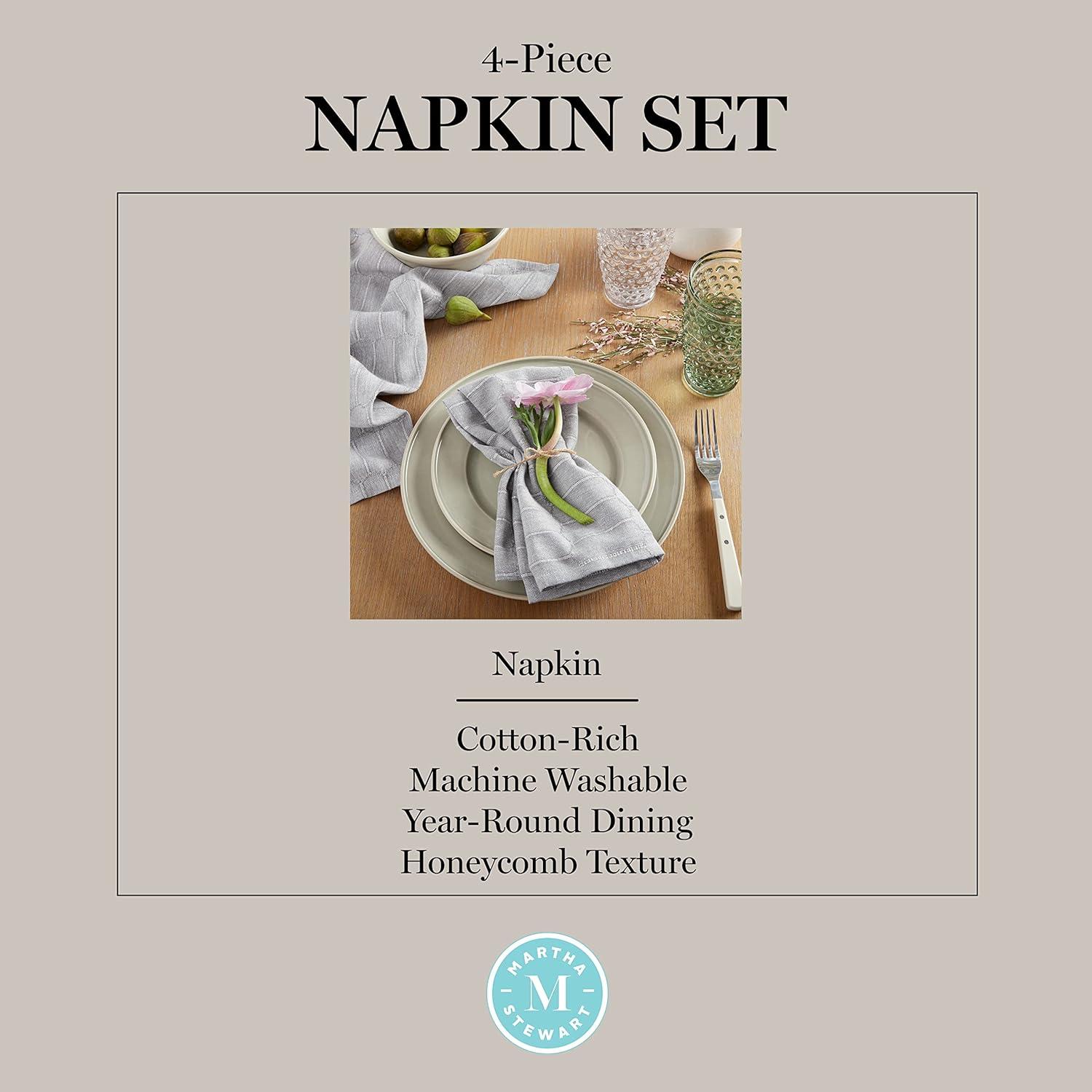imageMartha Stewart Honeycomb Modern Farmhouse Napkin 4Pack Set Beige 19x19Charcoal Grey