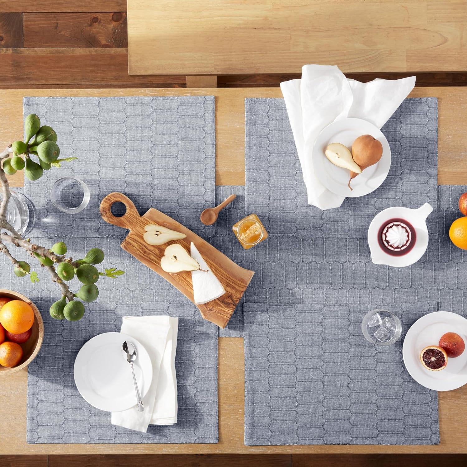 imageMartha Stewart Honeycomb Modern Farmhouse Reversible Table Runner White 15x72Blue