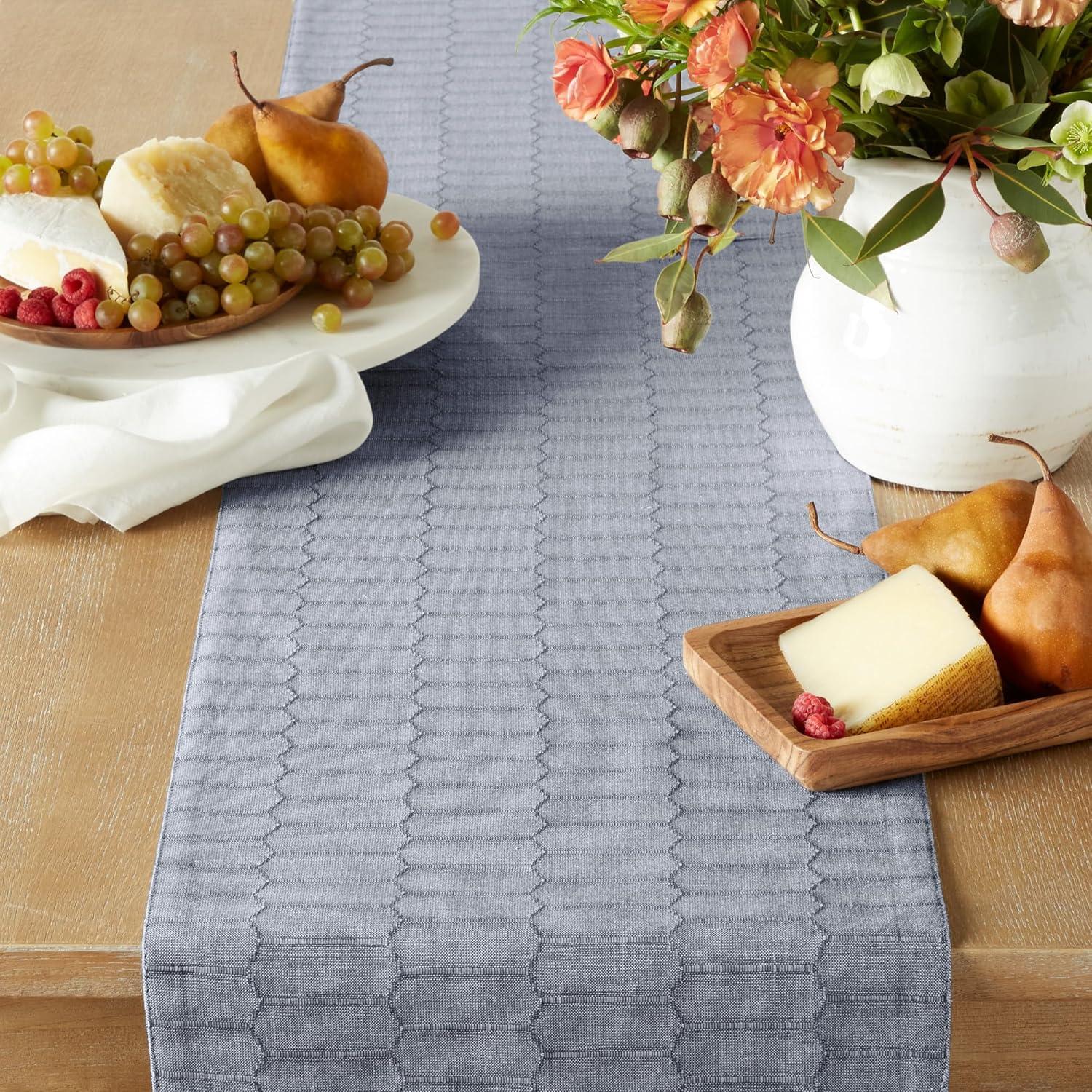 imageMartha Stewart Honeycomb Modern Farmhouse Reversible Table Runner White 15x72Blue