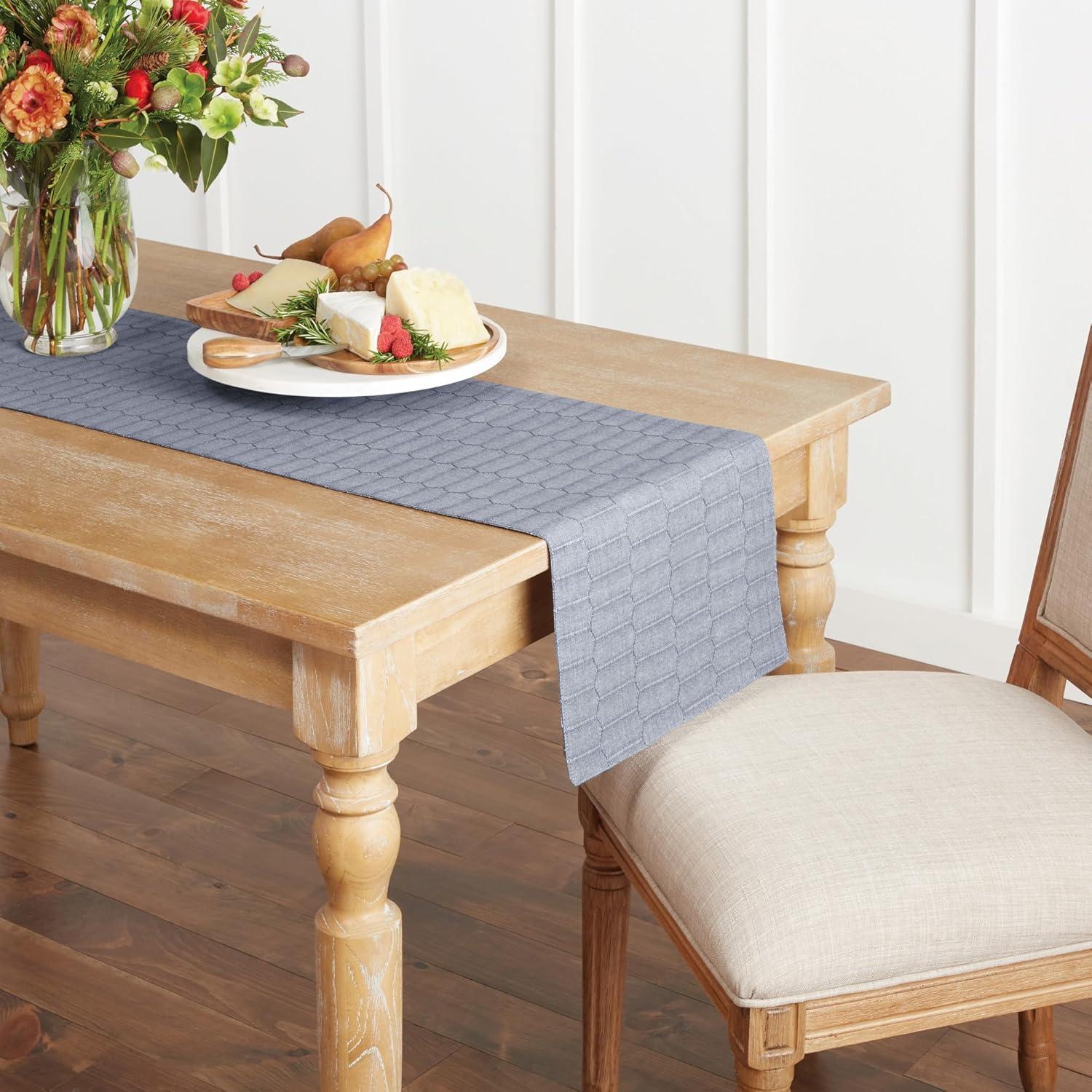 imageMartha Stewart Honeycomb Modern Farmhouse Reversible Table Runner White 15x72Blue