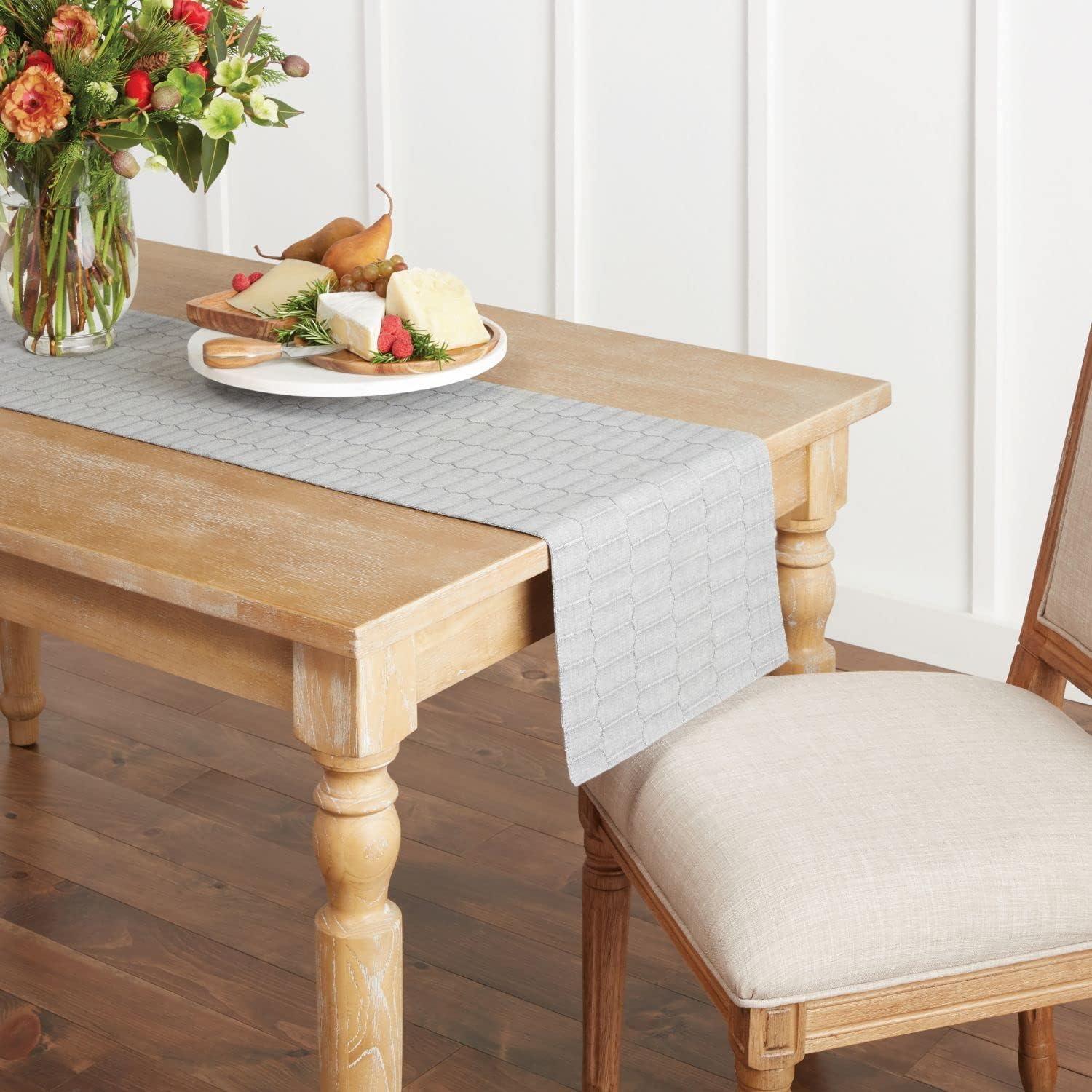 imageMartha Stewart Honeycomb Modern Farmhouse Reversible Table Runner White 15x72Charcoal Grey