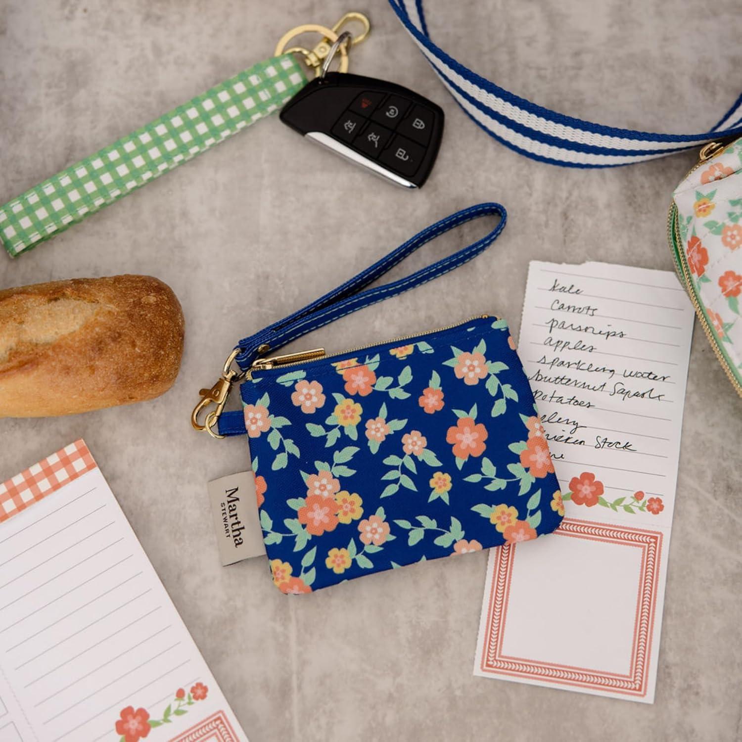 imageMartha Stewart ID Zipper Wallet with Wristlet for Women Cute Badge Holder for TeacherNurse Floral Deep Ultramarine