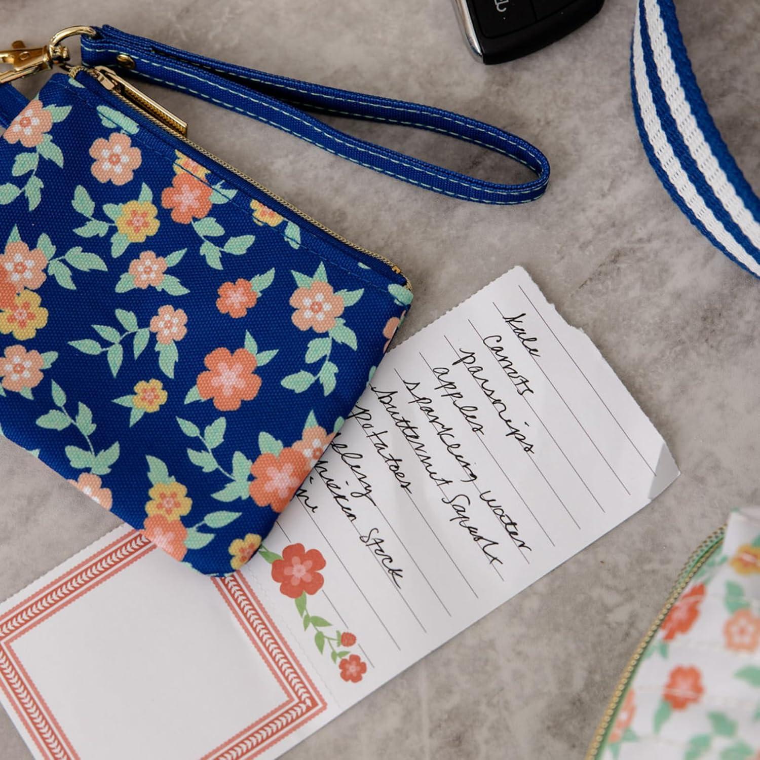 imageMartha Stewart ID Zipper Wallet with Wristlet for Women Cute Badge Holder for TeacherNurse Floral Deep Ultramarine