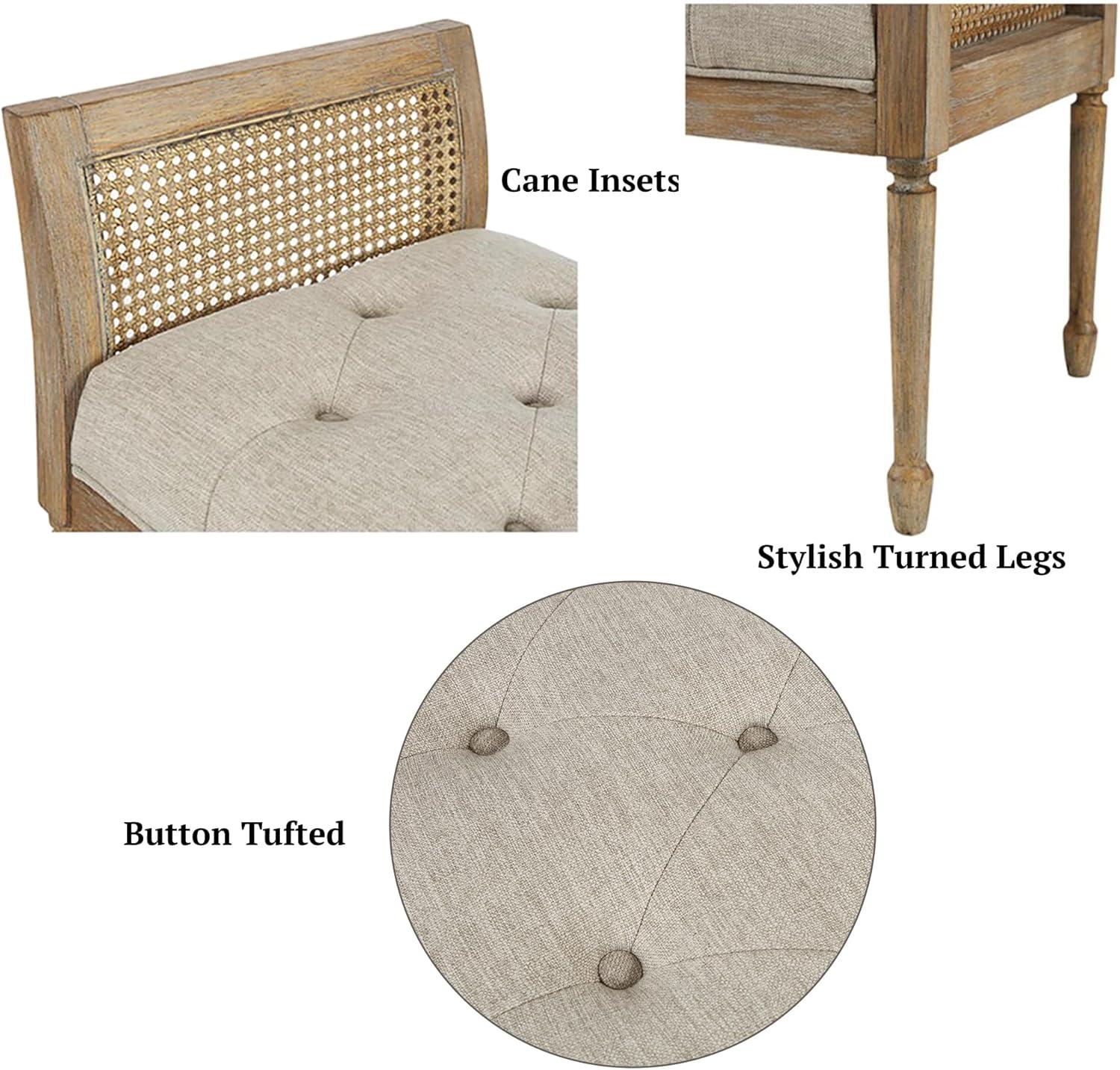 imageMartha Stewart Isla Entryway Accent Bench for Living Room Bedford Collection Tufted Seat Cane Side Frames Farmhouse Bed End Bench for Bedroom Indoor Seating Reclaimed Finish 485 Wide Natural