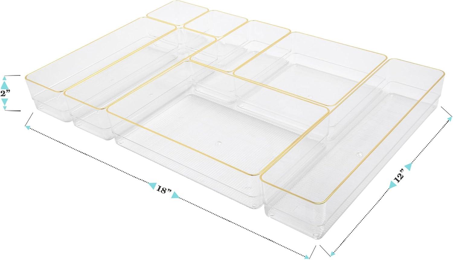 imageMartha Stewart Kerry Plastic Stackable Office Desk Drawer Organizers Set of 8 with Gold TrimSet of 8