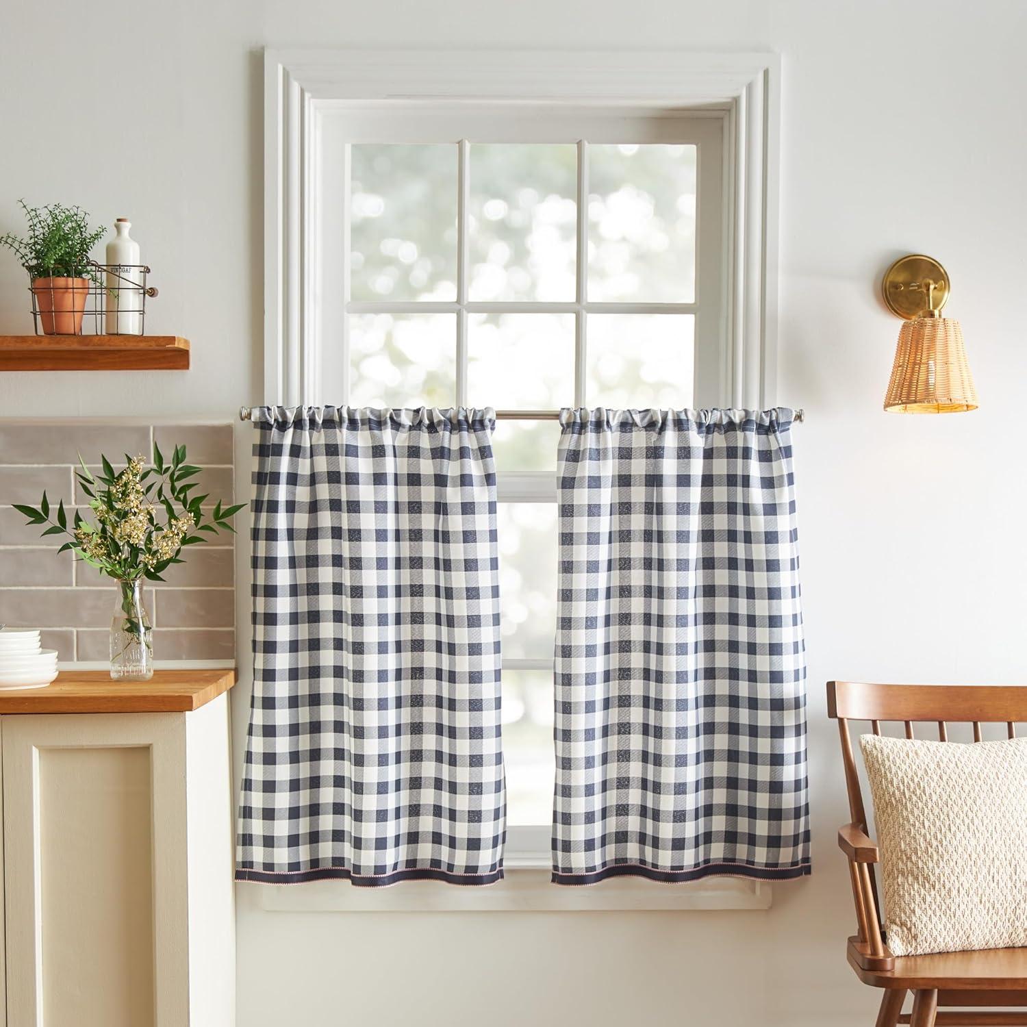 imageMartha Stewart Lemons 3Piece Window Curtain Valance and Tiers Set YellowBlue