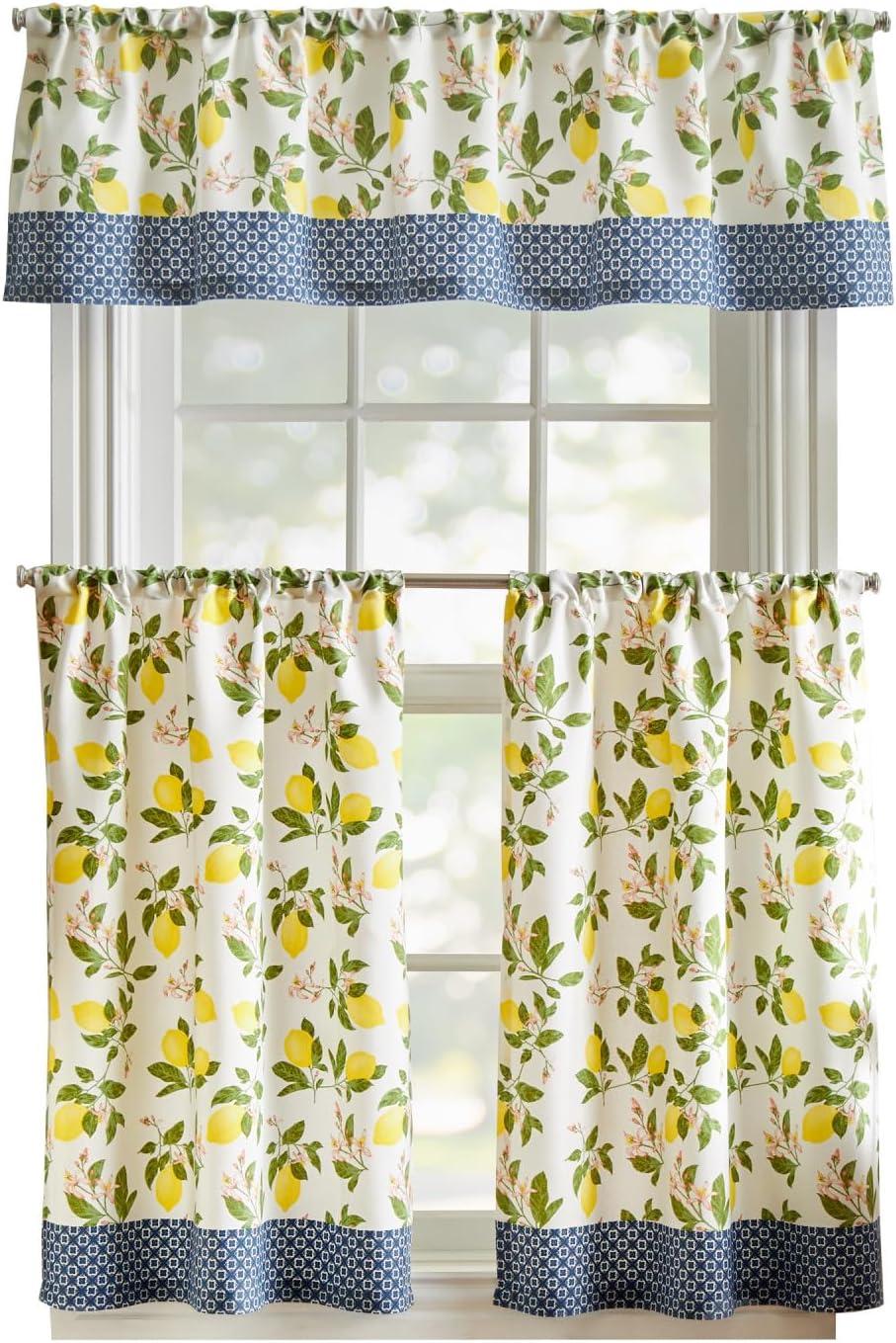 imageMartha Stewart Lemons 3Piece Window Curtain Valance and Tiers Set YellowYellow