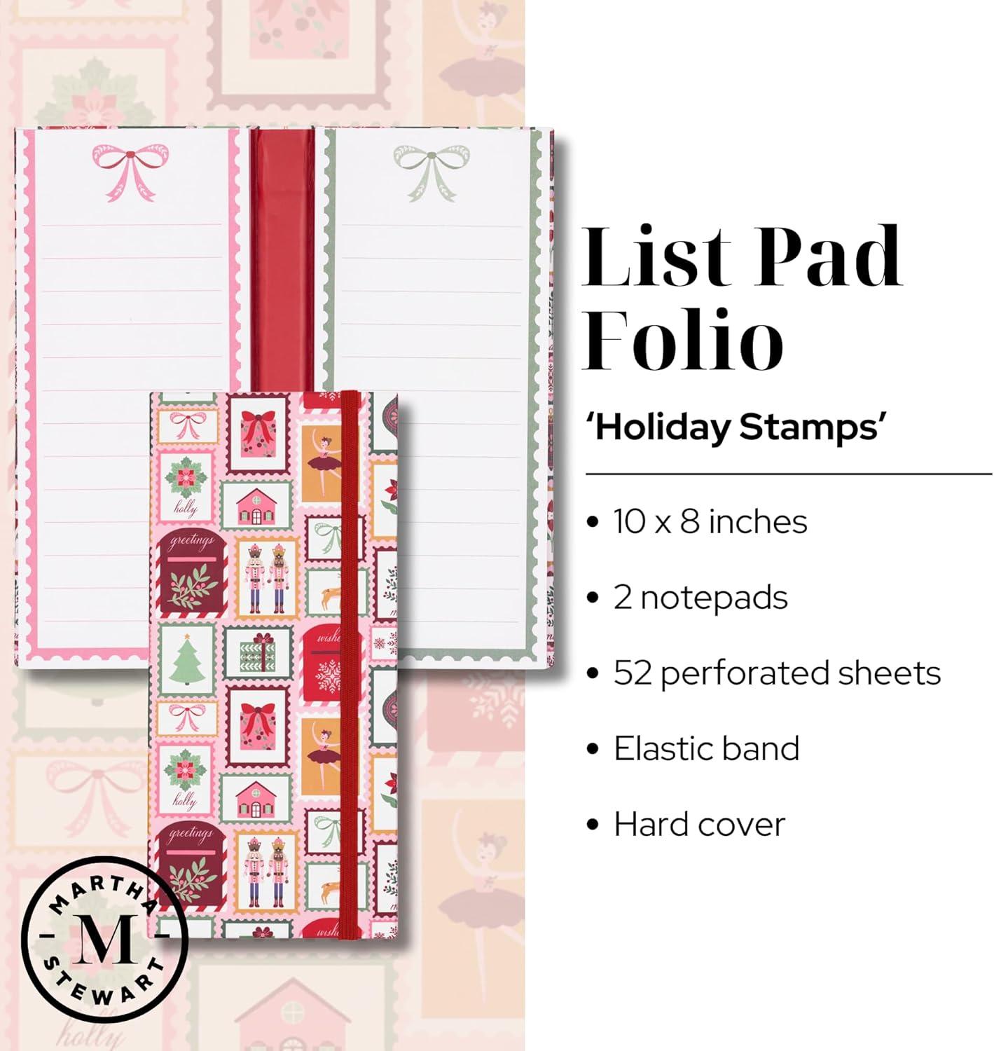 imageMartha Stewart List Pad Folio Holiday Hardcover Notepad with Elastic Closure 2 Lined List Pads with 52 Perforated Sheets Each Portable Organizer for Gift amp Shopping Lists Stamps