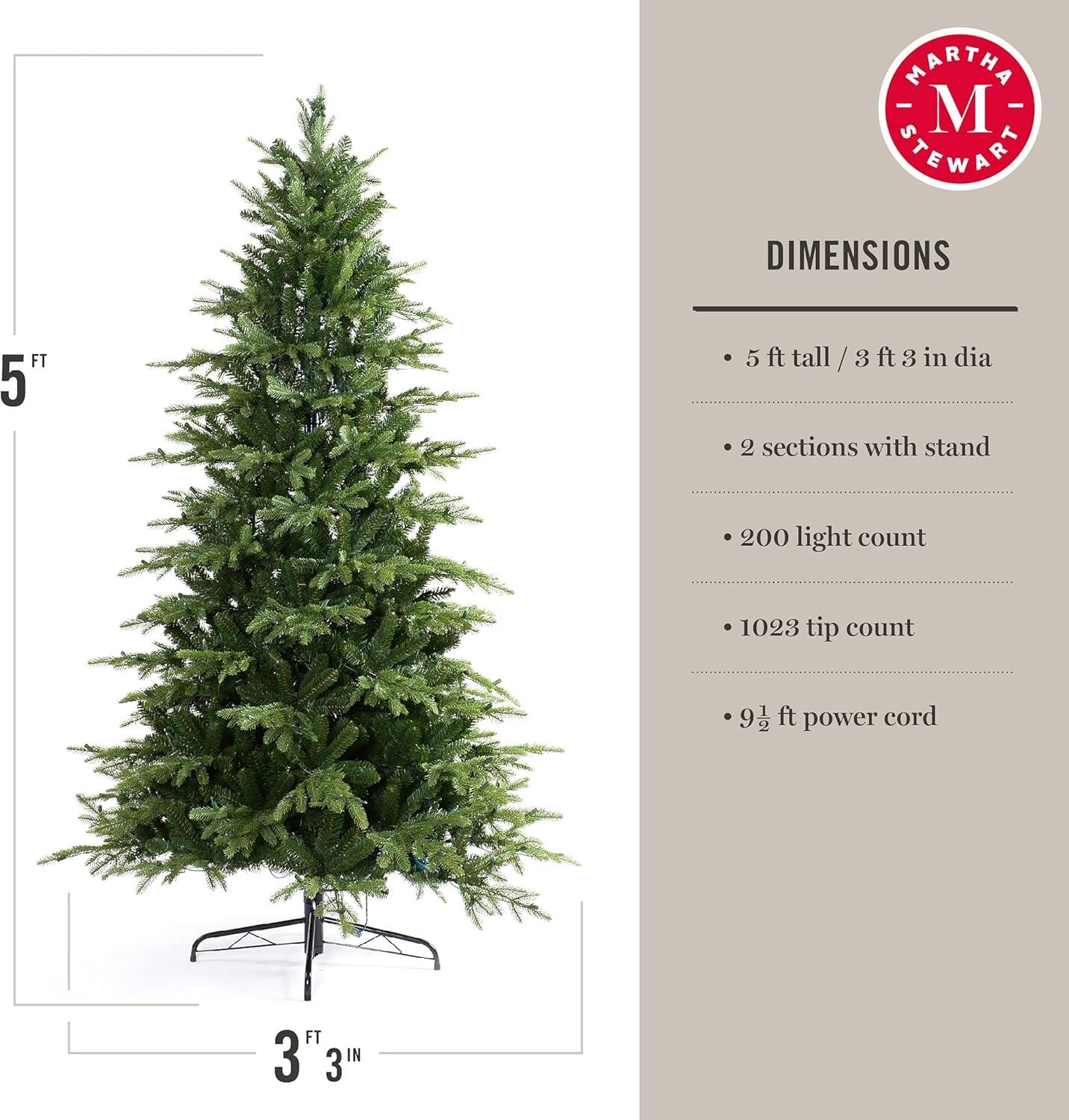 imageMartha Stewart Natural Pine 75 MU PreLit Artificial Christmas Tree Feet Multicolored LightsClear White Lights