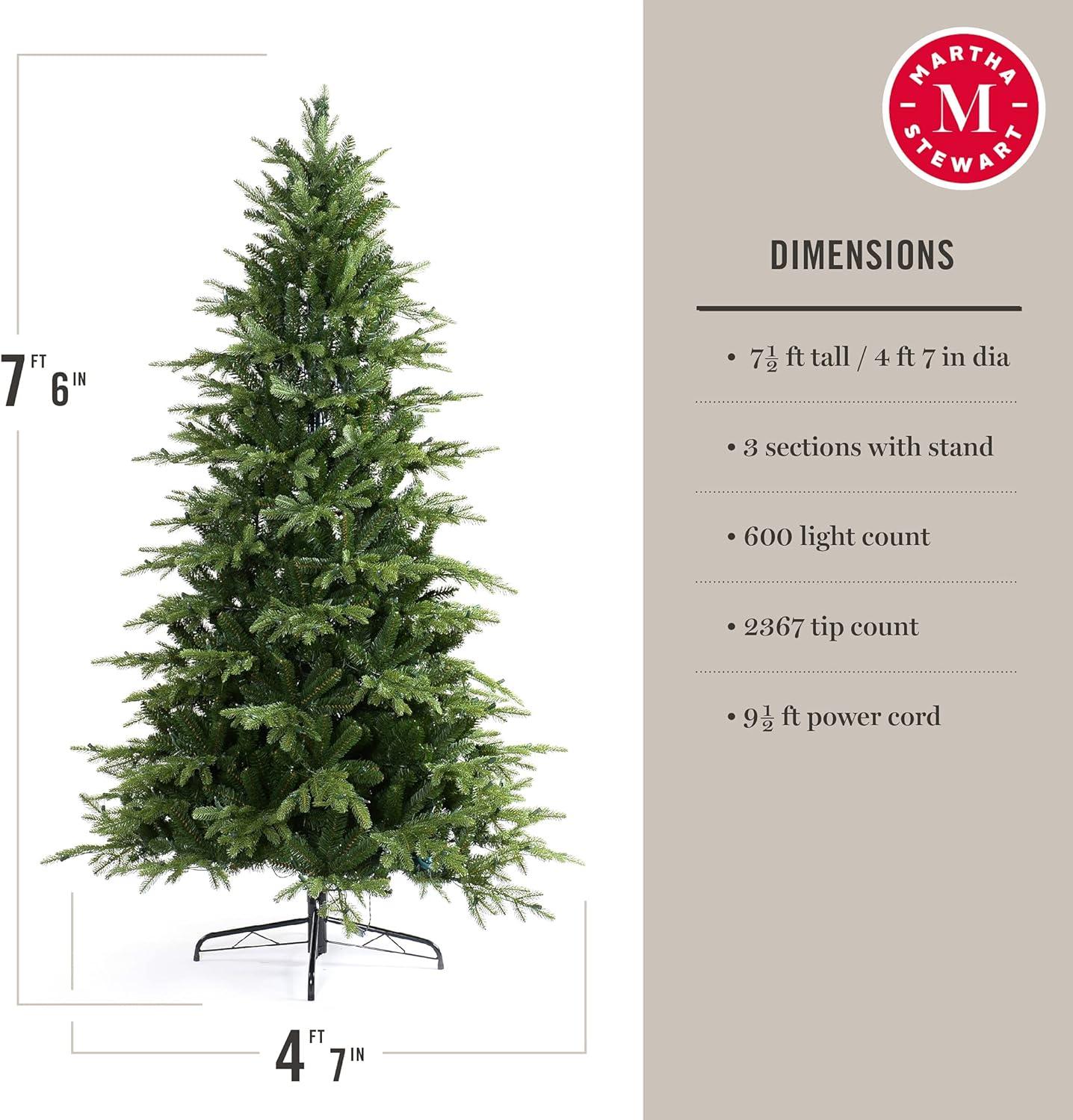 imageMartha Stewart Natural Pine 75 MU PreLit Artificial Christmas Tree Feet Multicolored LightsClear White Lights