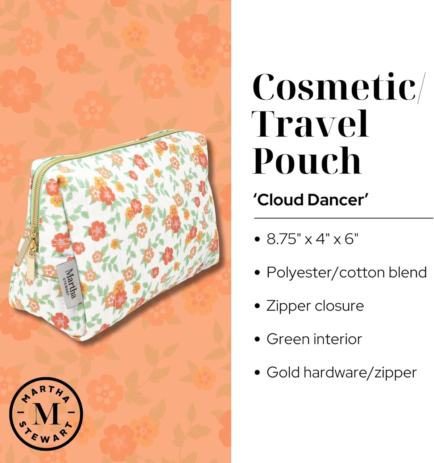 imageMartha Stewart Quilted Makeup Bag Compact Cosmetic Organizer for Women Small Zipper Pouch with PVC Lining 875 x 4 x 6 Floral Cloud Dancer