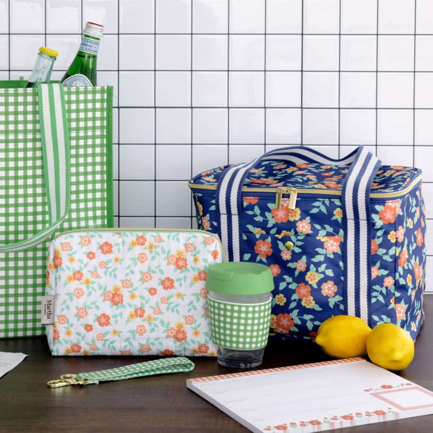 imageMartha Stewart Quilted Makeup Bag Compact Cosmetic Organizer for Women Small Zipper Pouch with PVC Lining 875 x 4 x 6 Floral Cloud Dancer