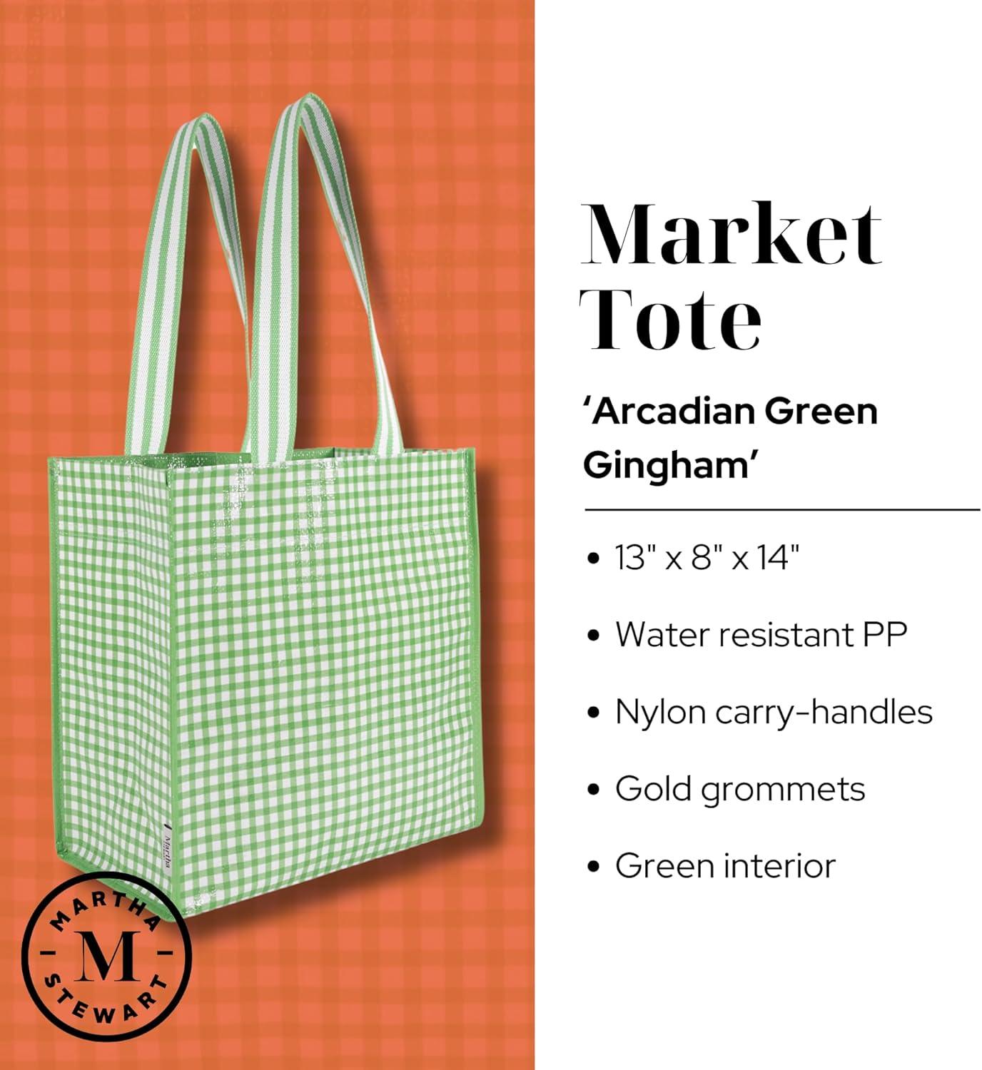 imageMartha Stewart Reusable Grocery Bag Spacious 13 x 8 x 14 Shopping Bag for Groceries Perfect for Shopping Arcadian Green Gingham