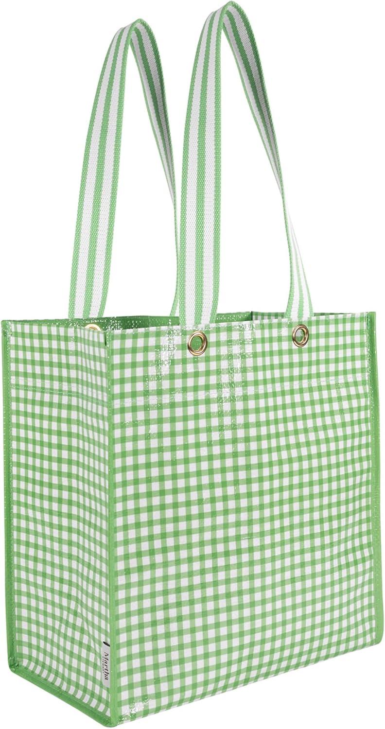 imageMartha Stewart Reusable Grocery Bag Spacious 13 x 8 x 14 Shopping Bag for Groceries Perfect for Shopping Arcadian Green Gingham