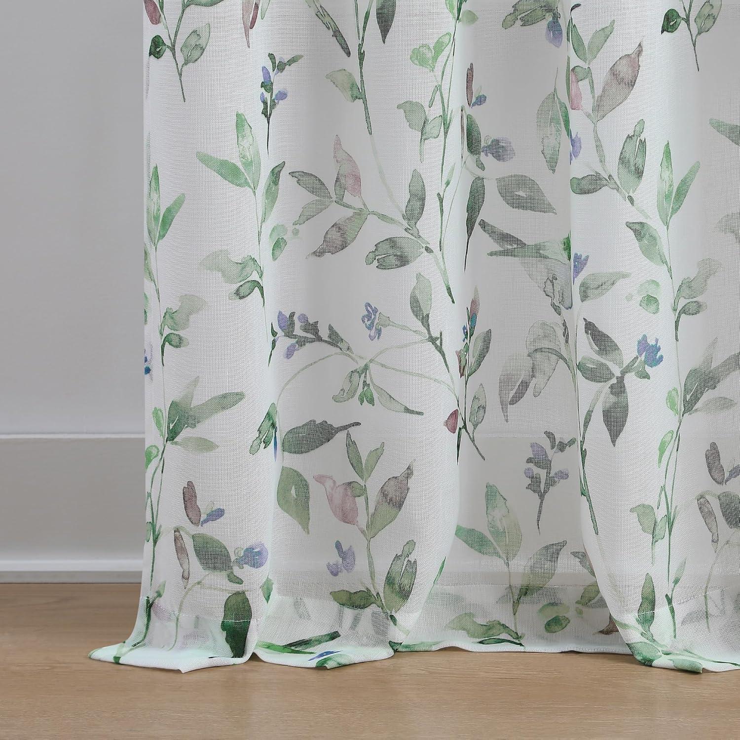imageMartha Stewart Sheer Curtains Floral Botanical Kensington Flower Garden Rod Pocket Window Curtain Panel Pair 84 Multi GreenMulti Green
