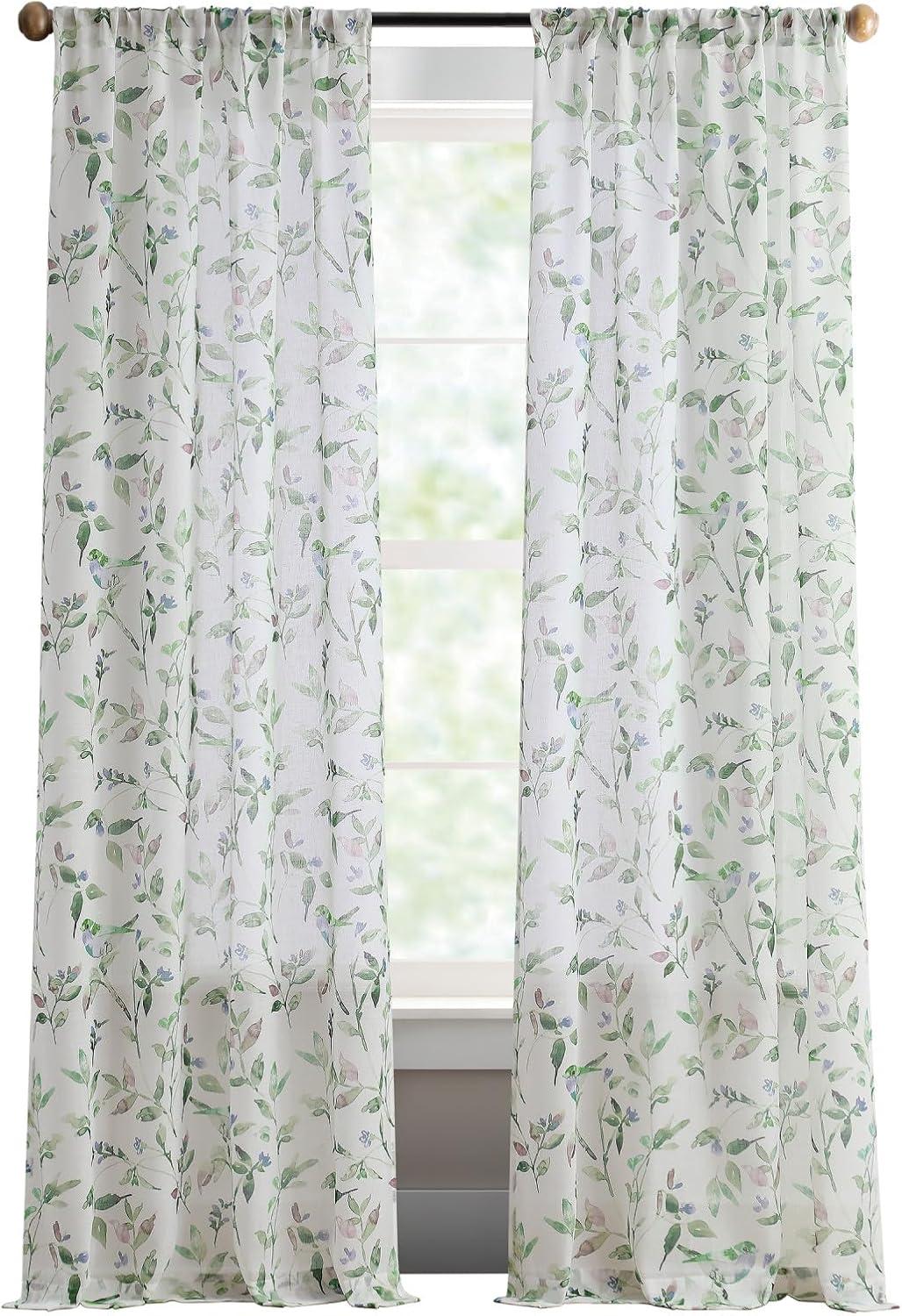 imageMartha Stewart Sheer Curtains Floral Botanical Kensington Flower Garden Rod Pocket Window Curtain Panel Pair 84 Multi GreenMulti Green
