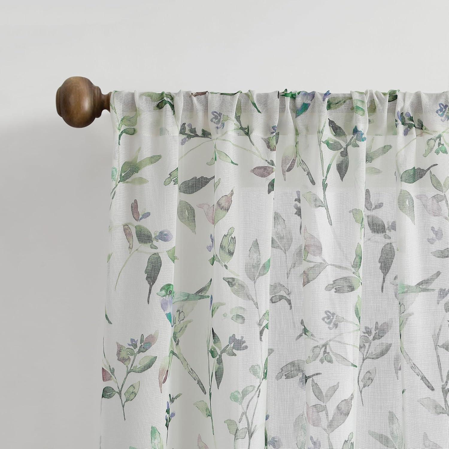 imageMartha Stewart Sheer Curtains Floral Botanical Kensington Flower Garden Rod Pocket Window Curtain Panel Pair 84 Multi GreenMulti Green