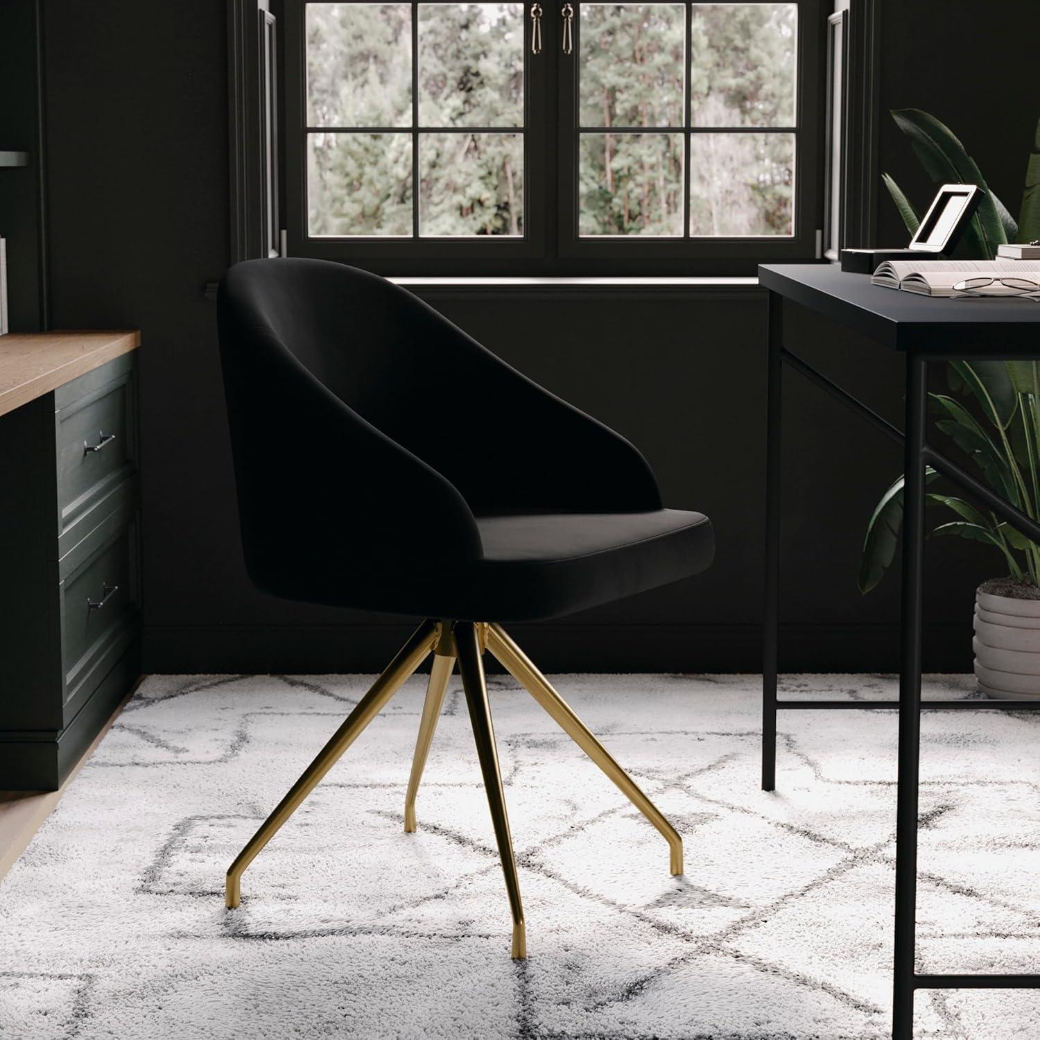imageMartha Stewart Sora Stationary Swivel Task Chair with Sloped Arms for Home Office in Gray Velvet with Oil Rubbed Bronze FrameBlack VelvetPolished Nickel