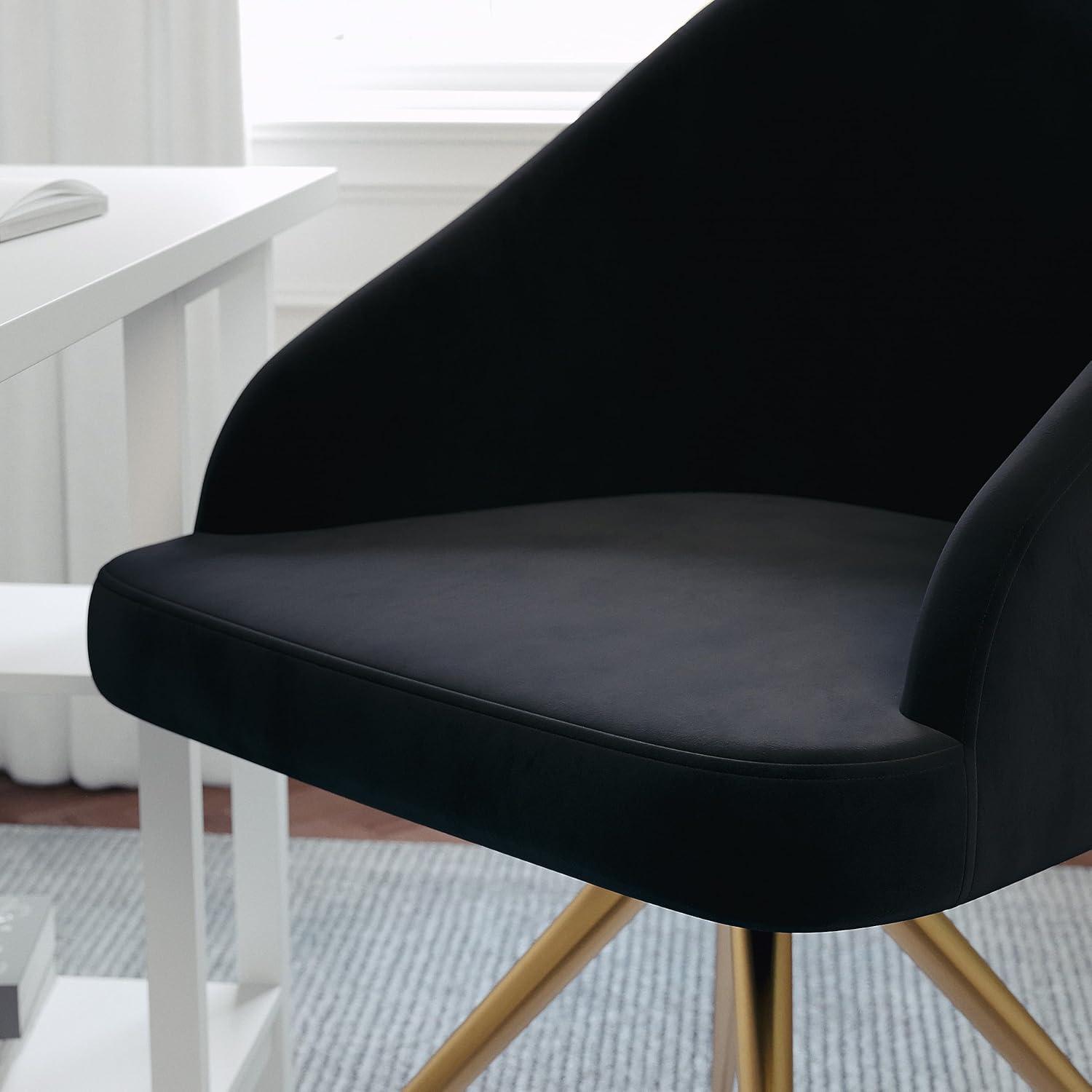 imageMartha Stewart Sora Stationary Swivel Task Chair with Sloped Arms for Home Office in Gray Velvet with Oil Rubbed Bronze FrameBlack VelvetPolished Nickel