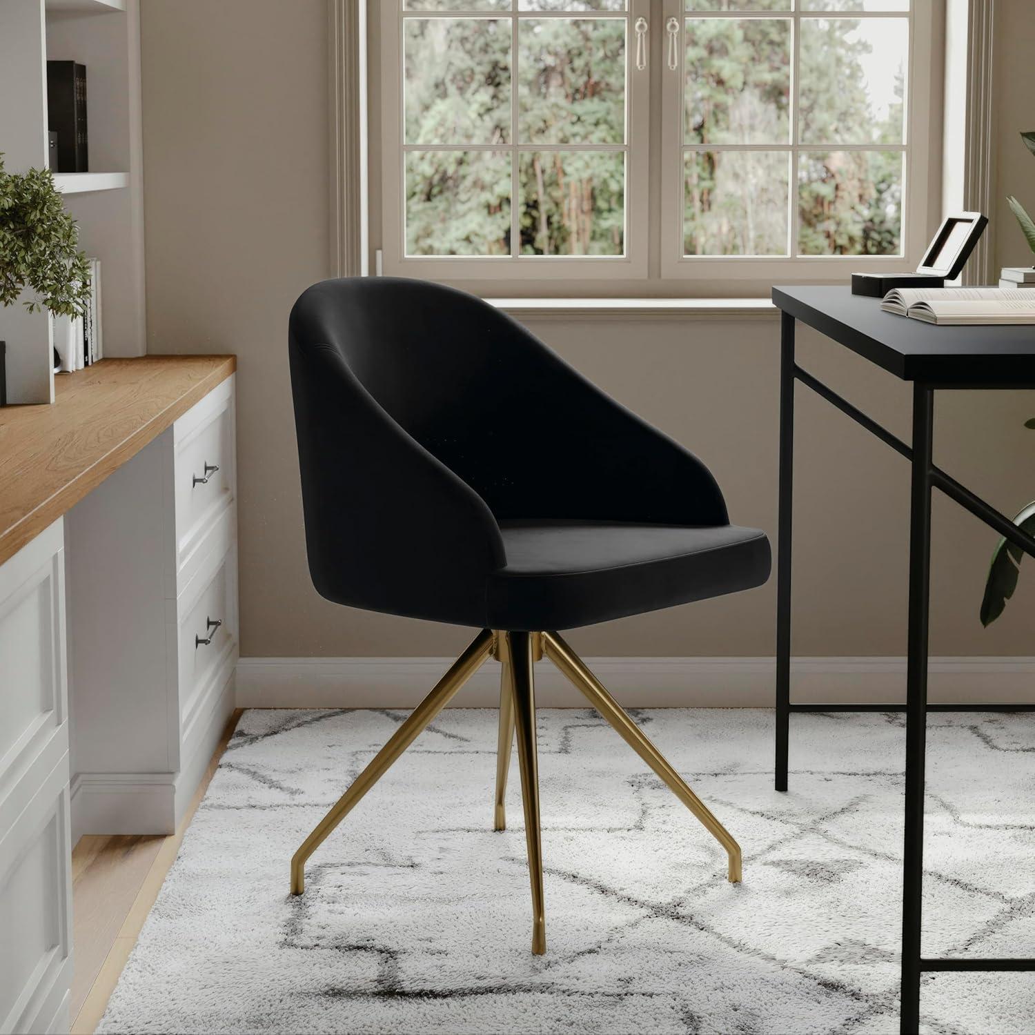 imageMartha Stewart Sora Stationary Swivel Task Chair with Sloped Arms for Home Office in Gray Velvet with Oil Rubbed Bronze FrameBlack VelvetPolished Nickel