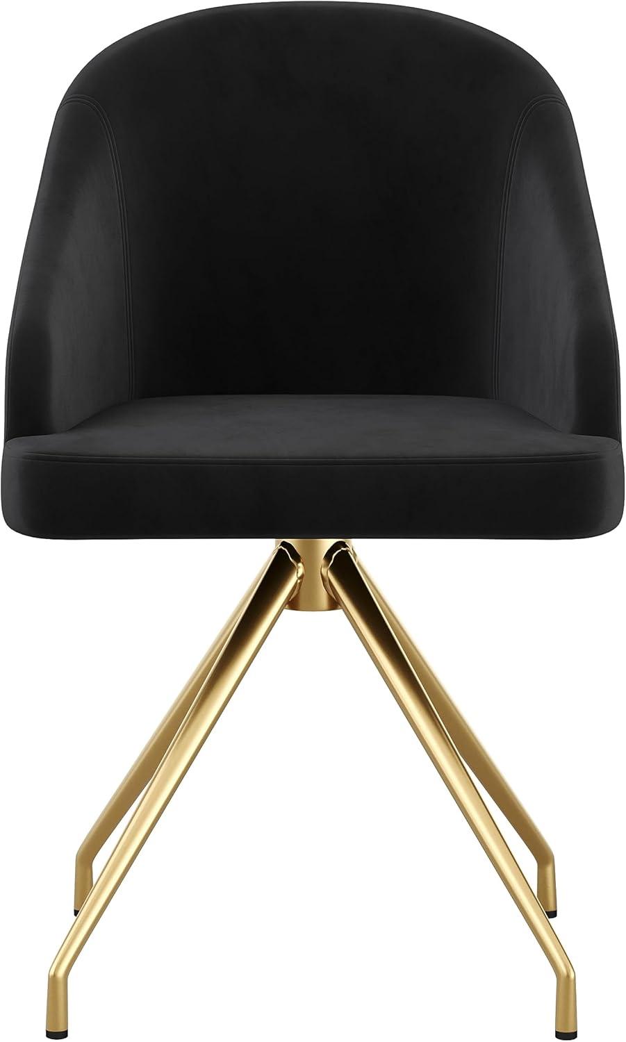 imageMartha Stewart Sora Stationary Swivel Task Chair with Sloped Arms for Home Office in Gray Velvet with Oil Rubbed Bronze FrameBlack VelvetPolished Nickel