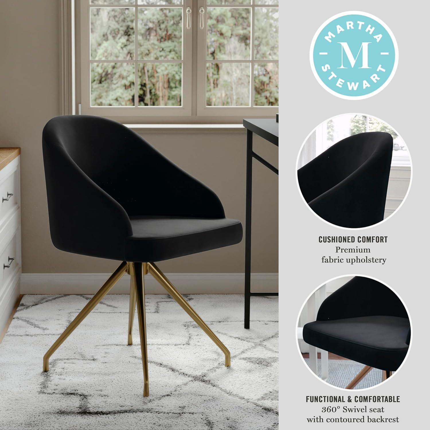 imageMartha Stewart Sora Stationary Swivel Task Chair with Sloped Arms for Home Office in Gray Velvet with Oil Rubbed Bronze FrameBlack VelvetPolished Nickel