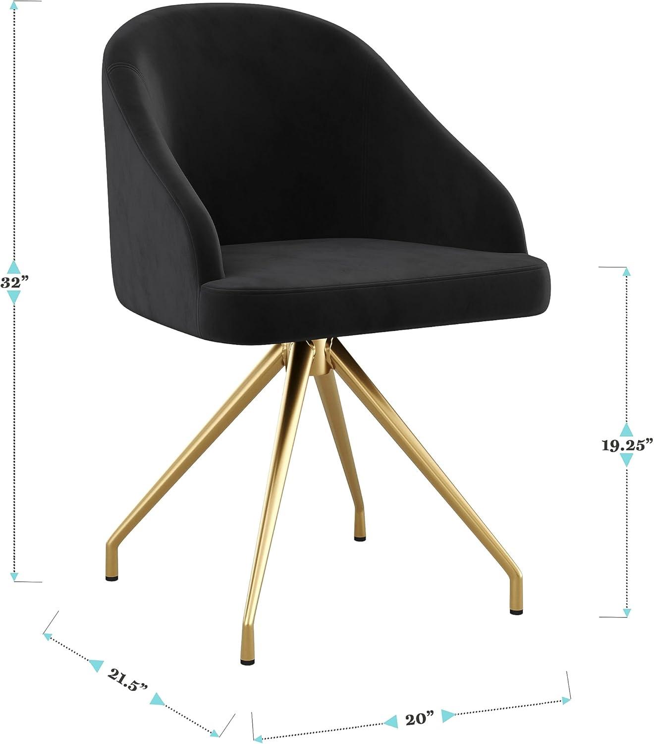 imageMartha Stewart Sora Stationary Swivel Task Chair with Sloped Arms for Home Office in Gray Velvet with Oil Rubbed Bronze FrameBlack VelvetPolished Nickel