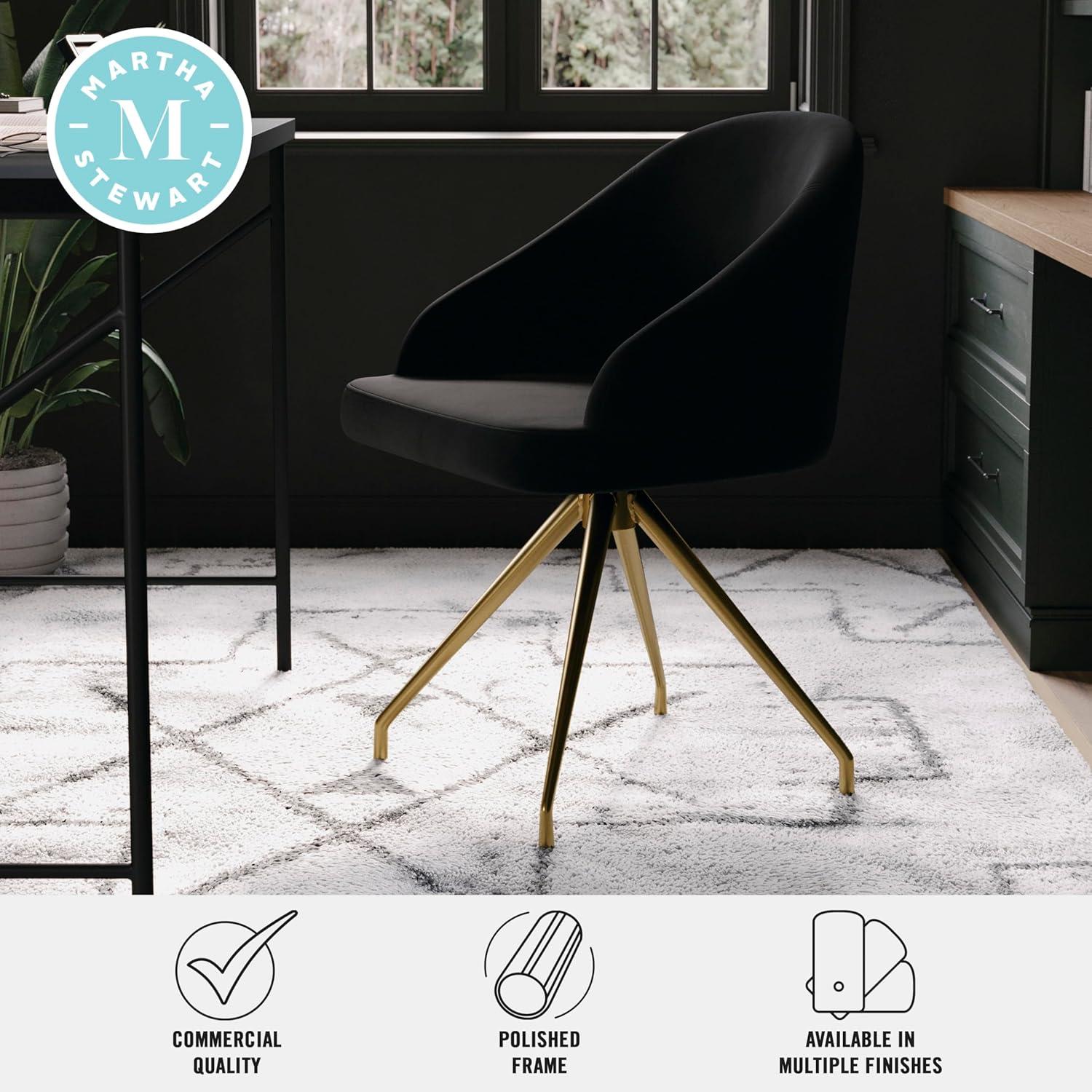 imageMartha Stewart Sora Stationary Swivel Task Chair with Sloped Arms for Home Office in Gray Velvet with Oil Rubbed Bronze FrameBlack VelvetPolished Nickel
