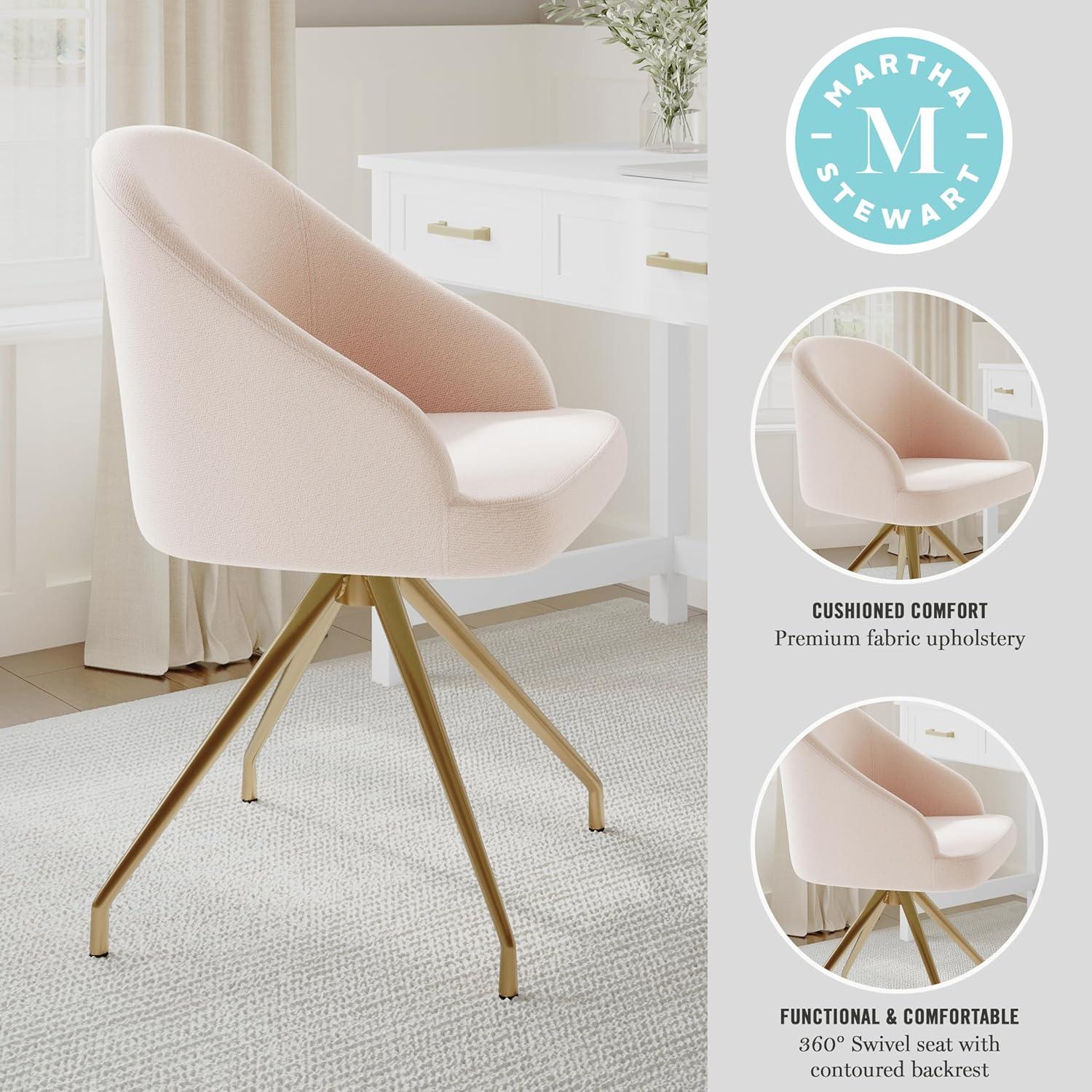 imageMartha Stewart Sora Stationary Swivel Task Chair with Sloped Arms for Home Office in Gray Velvet with Oil Rubbed Bronze FrameConch Shell FabricPolished Brass Frame