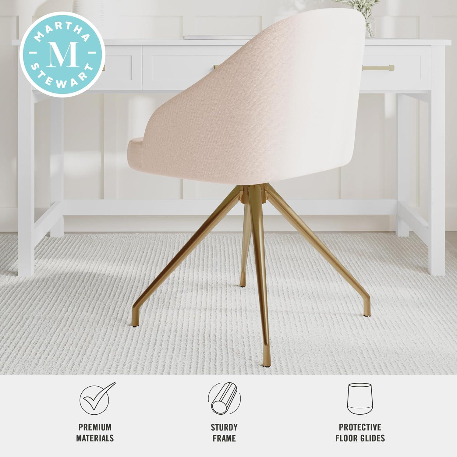 imageMartha Stewart Sora Stationary Swivel Task Chair with Sloped Arms for Home Office in Gray Velvet with Oil Rubbed Bronze FrameConch Shell FabricPolished Brass Frame
