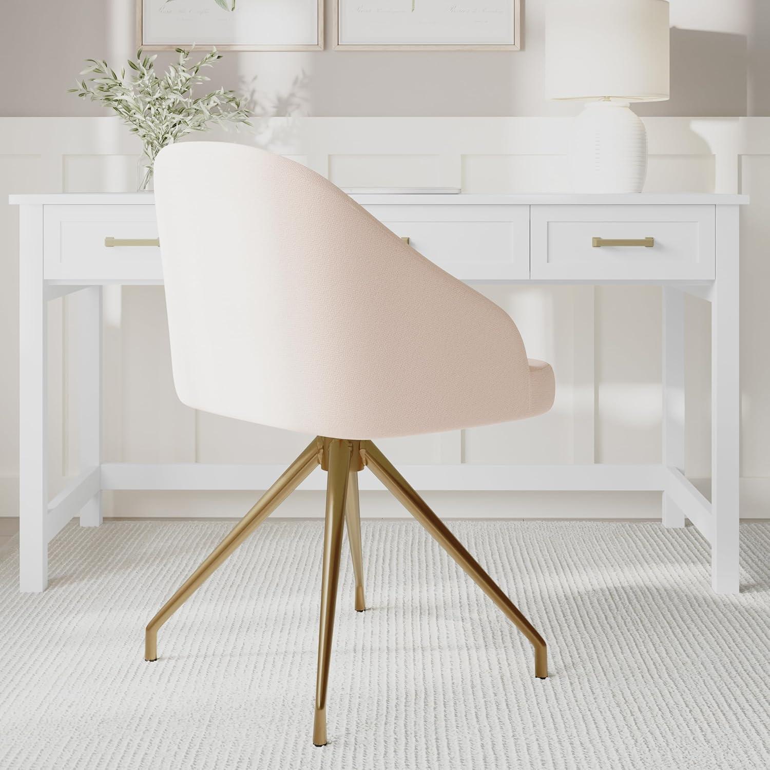 imageMartha Stewart Sora Stationary Swivel Task Chair with Sloped Arms for Home Office in Gray Velvet with Oil Rubbed Bronze FrameConch Shell FabricPolished Brass Frame