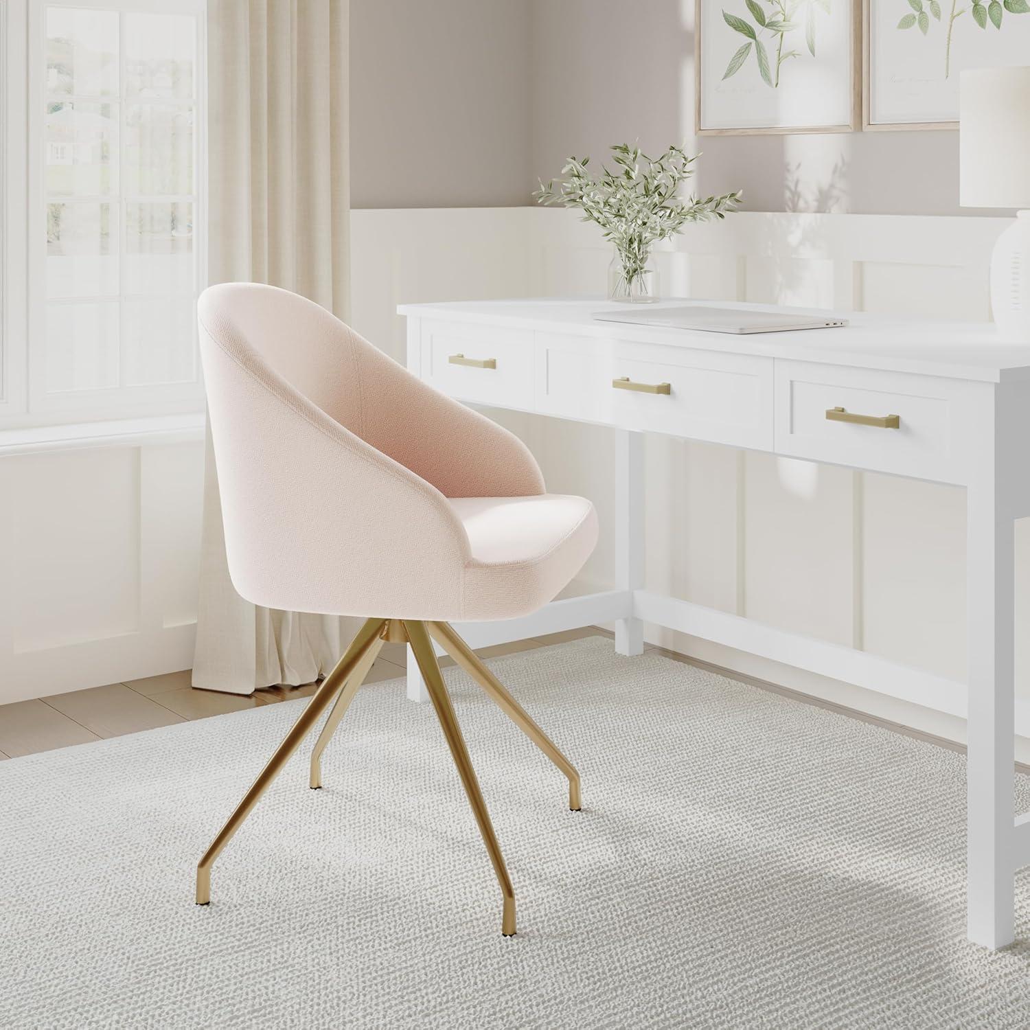 imageMartha Stewart Sora Stationary Swivel Task Chair with Sloped Arms for Home Office in Gray Velvet with Oil Rubbed Bronze FrameConch Shell FabricPolished Brass Frame