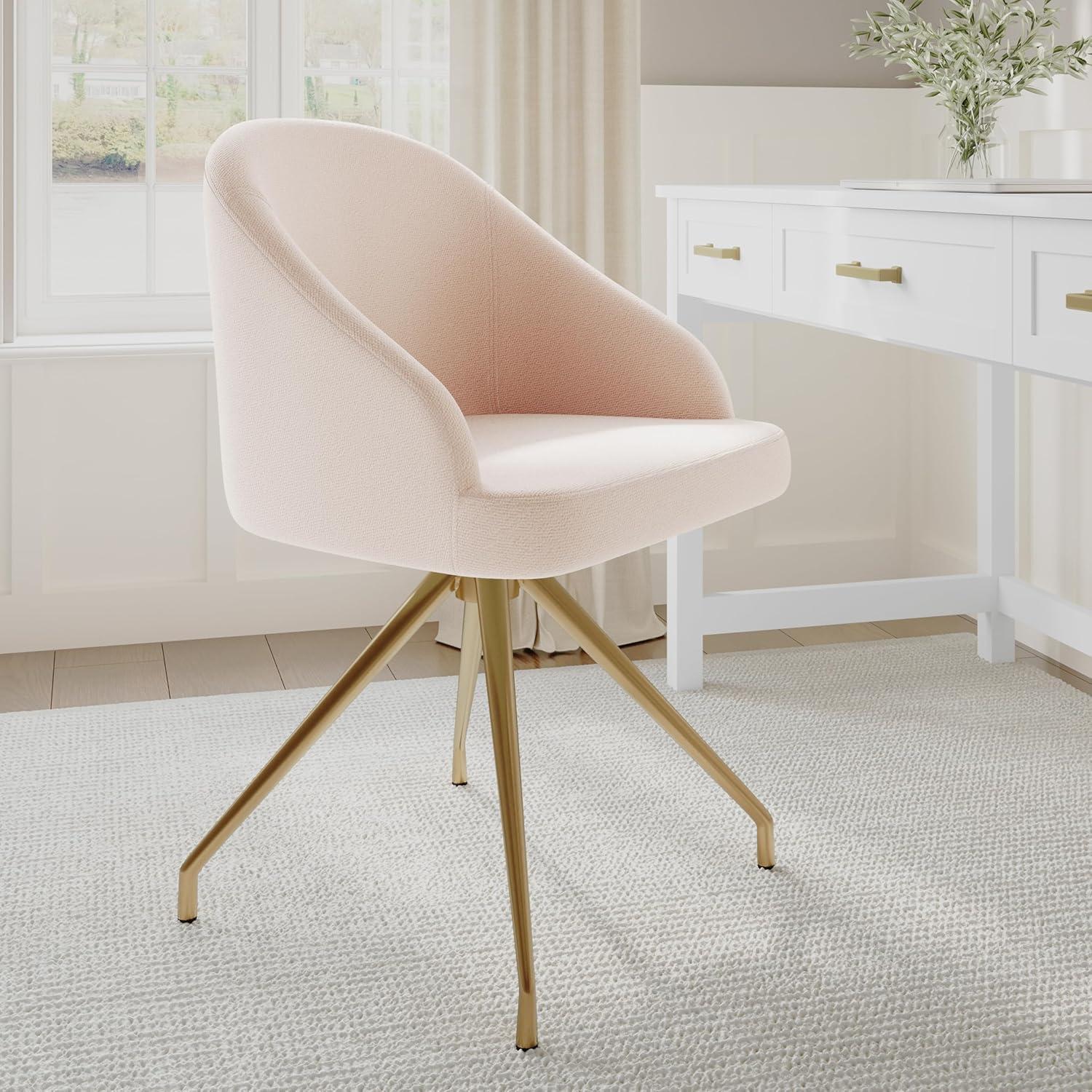 imageMartha Stewart Sora Stationary Swivel Task Chair with Sloped Arms for Home Office in Gray Velvet with Oil Rubbed Bronze FrameConch Shell FabricPolished Brass Frame