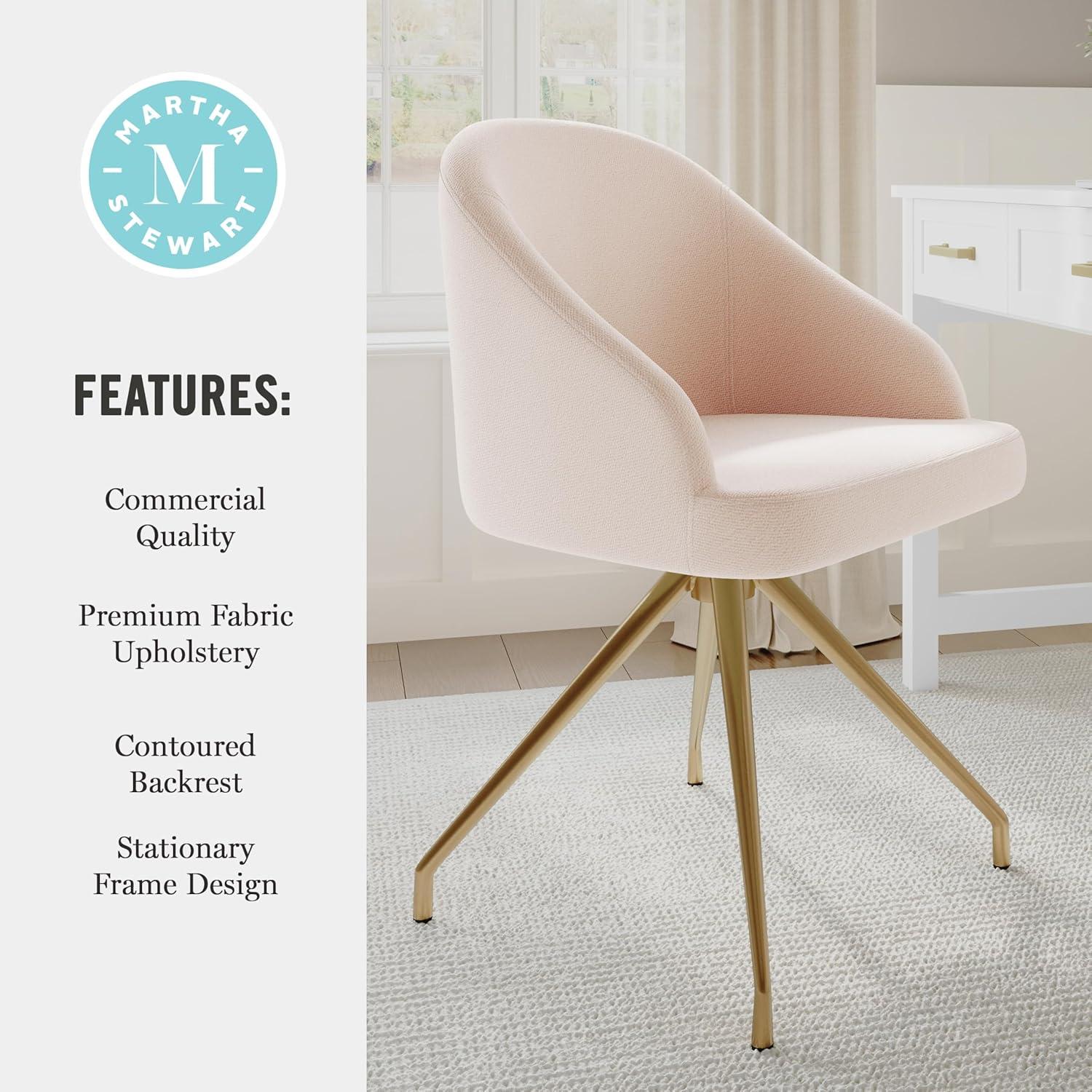 imageMartha Stewart Sora Stationary Swivel Task Chair with Sloped Arms for Home Office in Gray Velvet with Oil Rubbed Bronze FrameConch Shell FabricPolished Brass Frame
