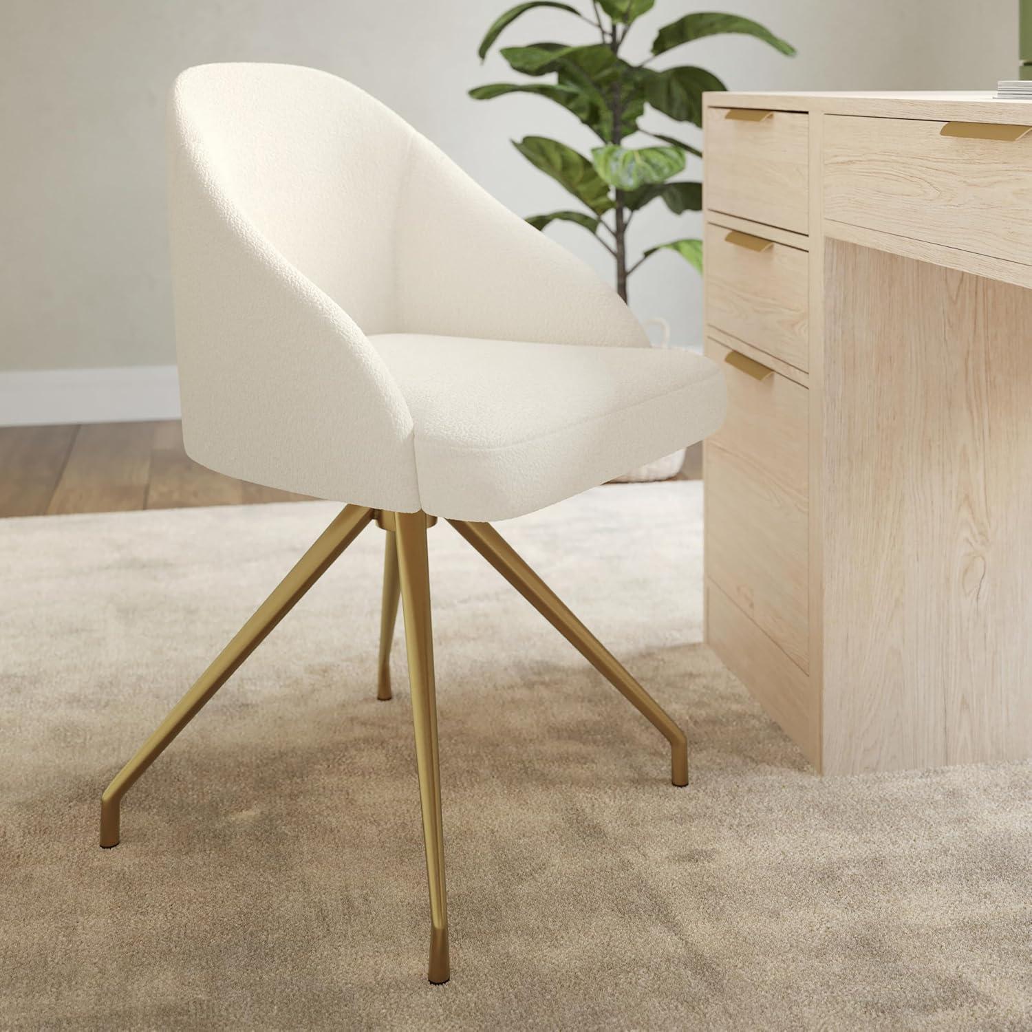 imageMartha Stewart Sora Stationary Swivel Task Chair with Sloped Arms for Home Office in Gray Velvet with Oil Rubbed Bronze FrameOff White BouclePolished Brass Frame