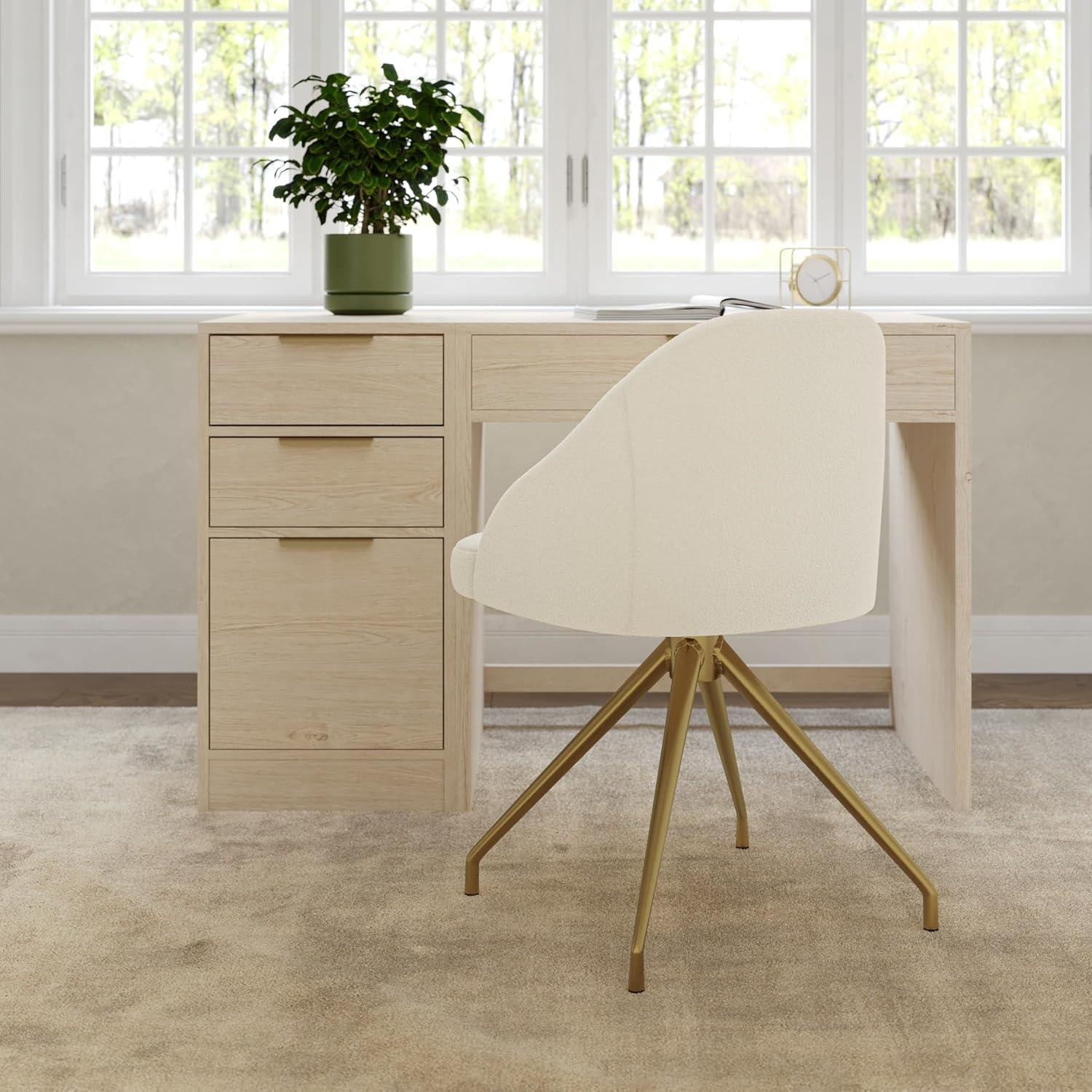 imageMartha Stewart Sora Stationary Swivel Task Chair with Sloped Arms for Home Office in Gray Velvet with Oil Rubbed Bronze FrameOff White BouclePolished Brass Frame