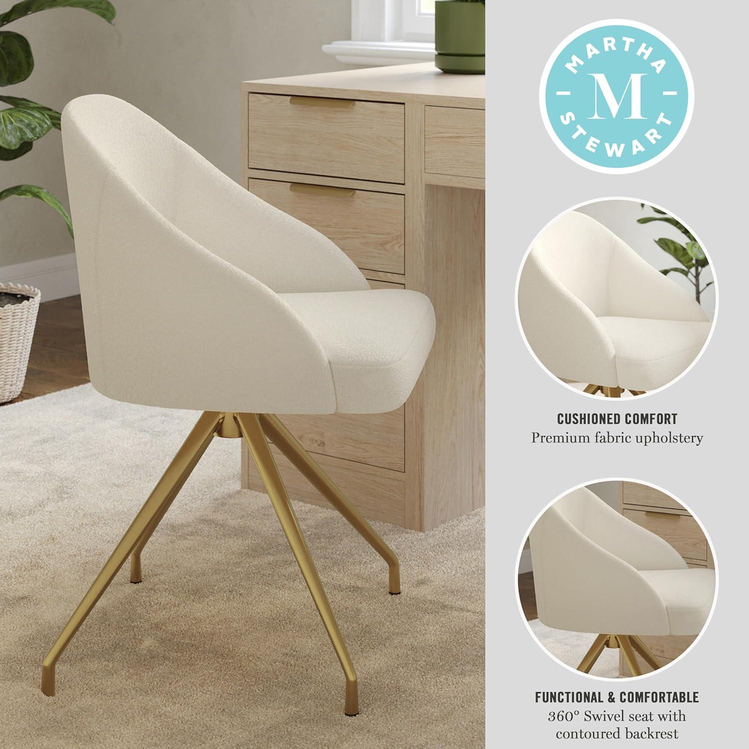 imageMartha Stewart Sora Stationary Swivel Task Chair with Sloped Arms for Home Office in Gray Velvet with Oil Rubbed Bronze FrameOff White BouclePolished Brass Frame