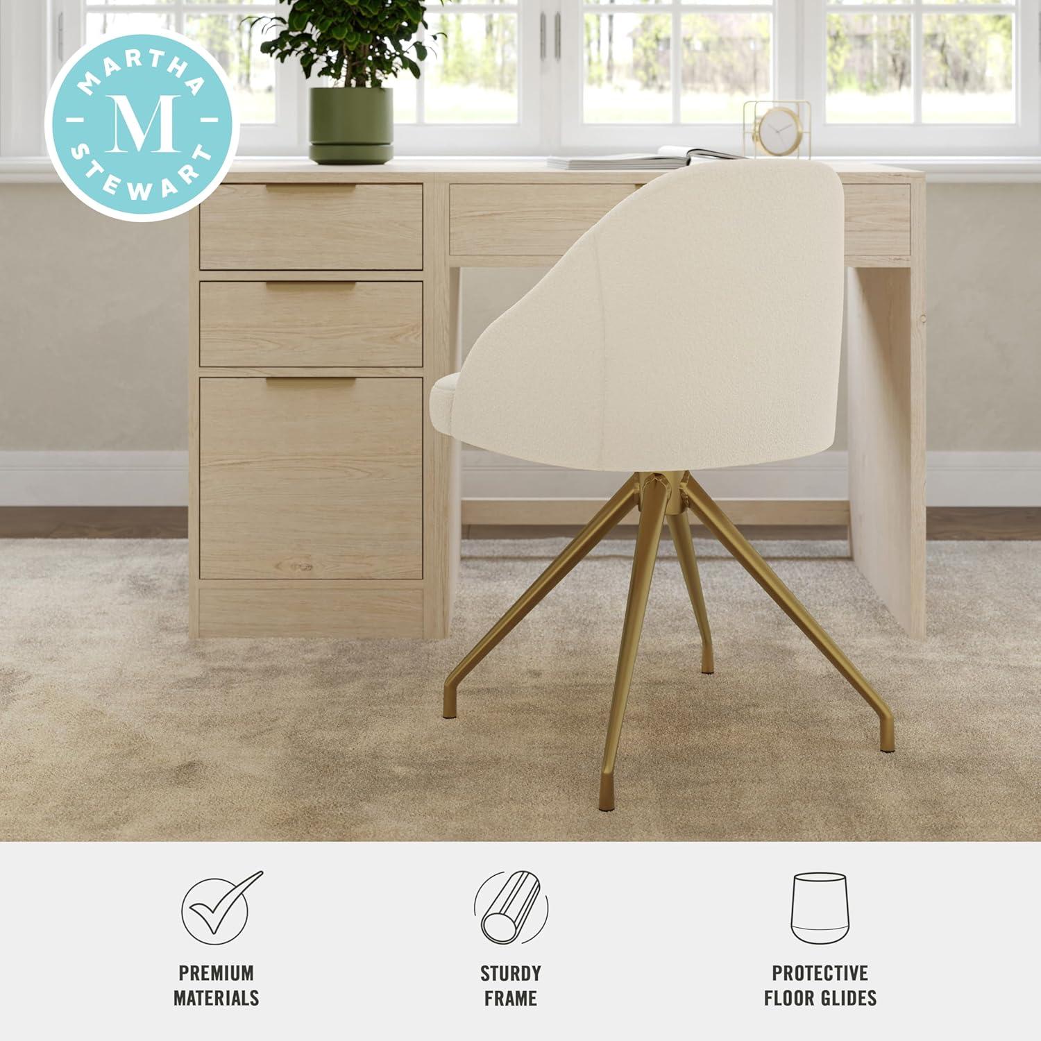 imageMartha Stewart Sora Stationary Swivel Task Chair with Sloped Arms for Home Office in Gray Velvet with Oil Rubbed Bronze FrameOff White BouclePolished Brass Frame