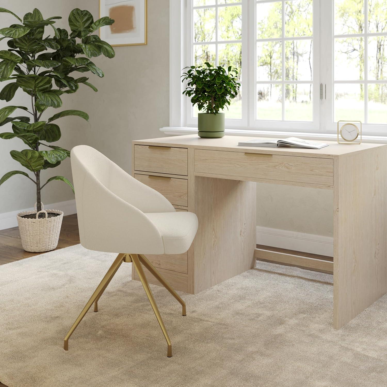 imageMartha Stewart Sora Stationary Swivel Task Chair with Sloped Arms for Home Office in Gray Velvet with Oil Rubbed Bronze FrameOff White BouclePolished Brass Frame