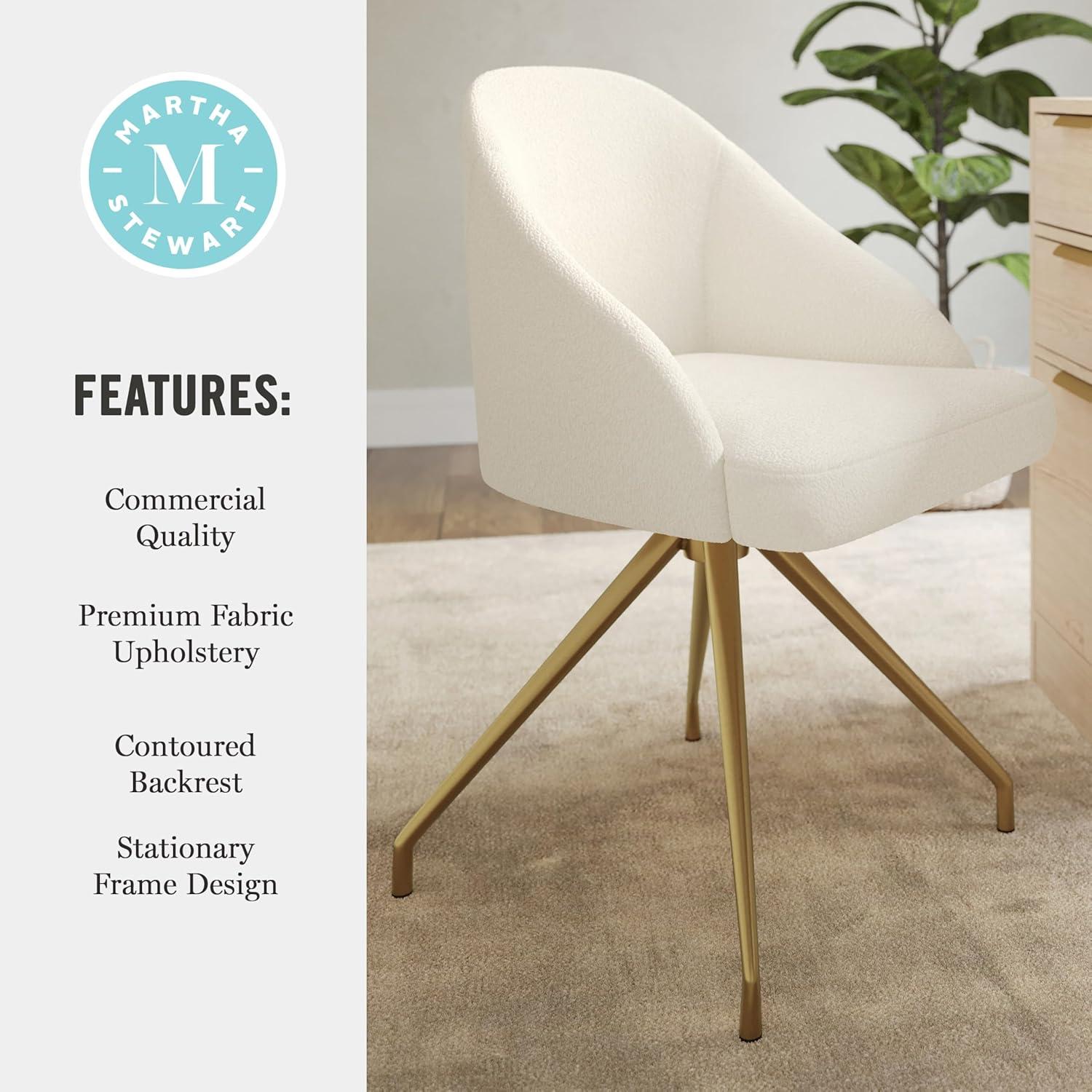 imageMartha Stewart Sora Stationary Swivel Task Chair with Sloped Arms for Home Office in Gray Velvet with Oil Rubbed Bronze FrameOff White BouclePolished Brass Frame