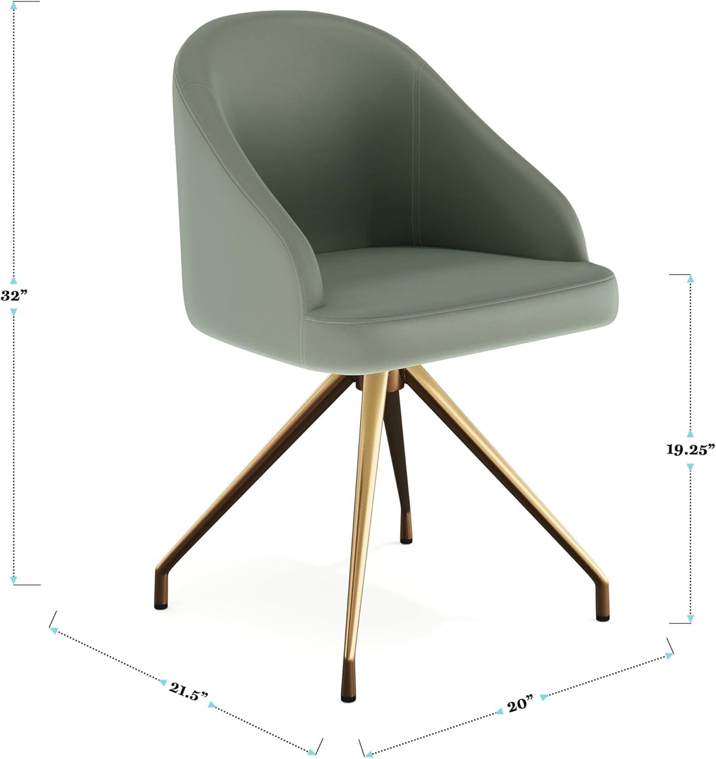 imageMartha Stewart Sora Stationary Swivel Task Chair with Sloped Arms for Home Office in Gray Velvet with Oil Rubbed Bronze FrameSage Faux LeatherPolished Brass Frame