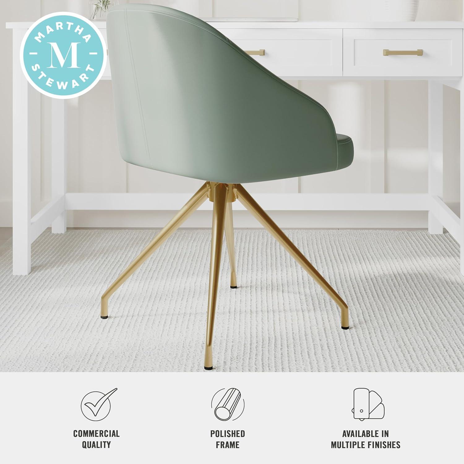 imageMartha Stewart Sora Stationary Swivel Task Chair with Sloped Arms for Home Office in Gray Velvet with Oil Rubbed Bronze FrameSage Faux LeatherPolished Brass Frame