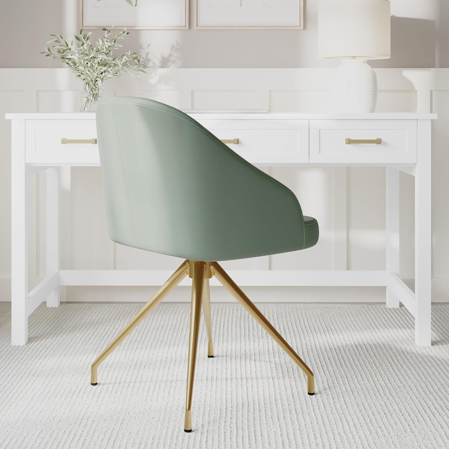 imageMartha Stewart Sora Stationary Swivel Task Chair with Sloped Arms for Home Office in Gray Velvet with Oil Rubbed Bronze FrameSage Faux LeatherPolished Brass Frame