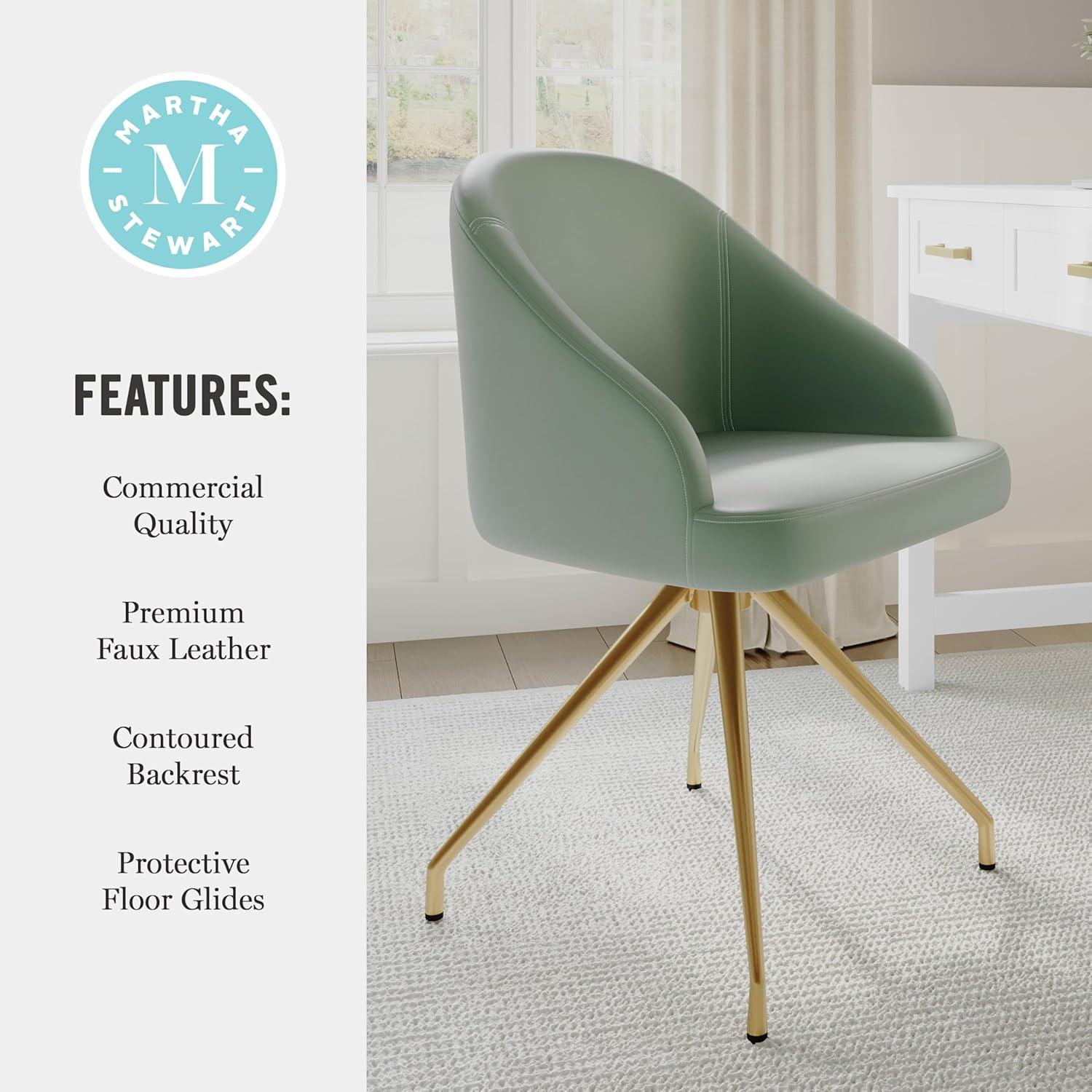 imageMartha Stewart Sora Stationary Swivel Task Chair with Sloped Arms for Home Office in Gray Velvet with Oil Rubbed Bronze FrameSage Faux LeatherPolished Brass Frame