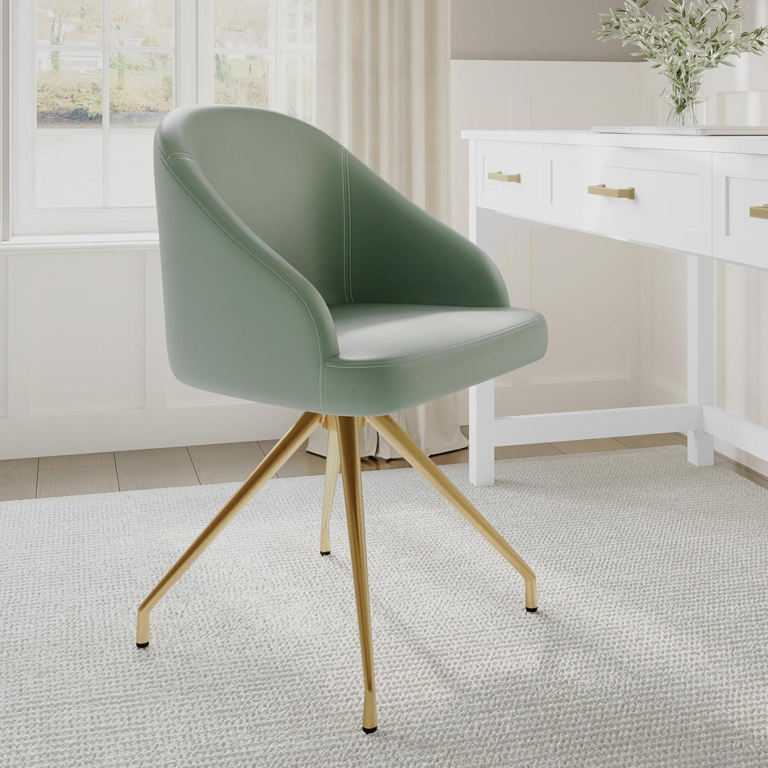imageMartha Stewart Sora Stationary Swivel Task Chair with Sloped Arms for Home Office in Gray Velvet with Oil Rubbed Bronze FrameSage Faux LeatherPolished Brass Frame